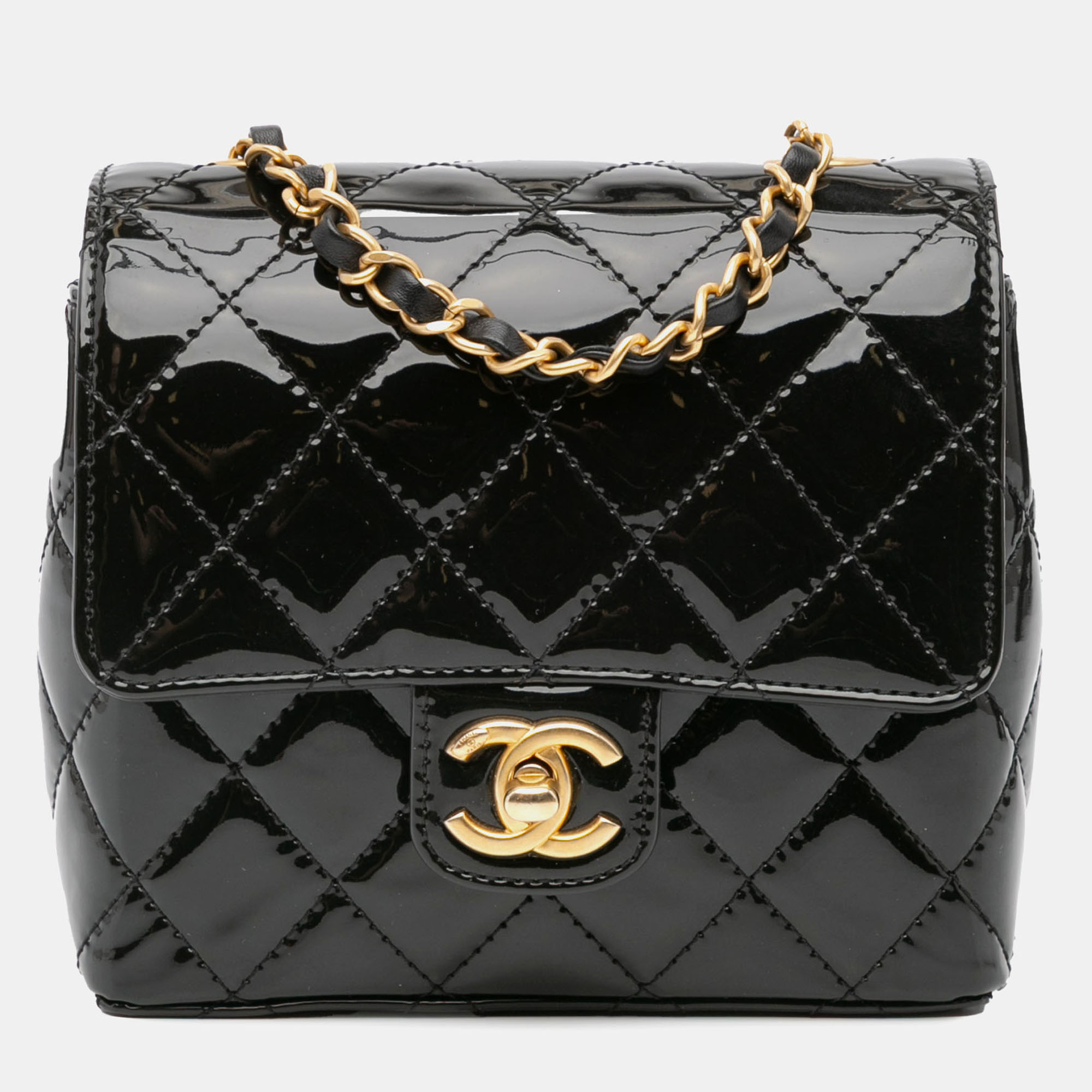 

Chanel Black Mini Square Classic Patent Single Flap