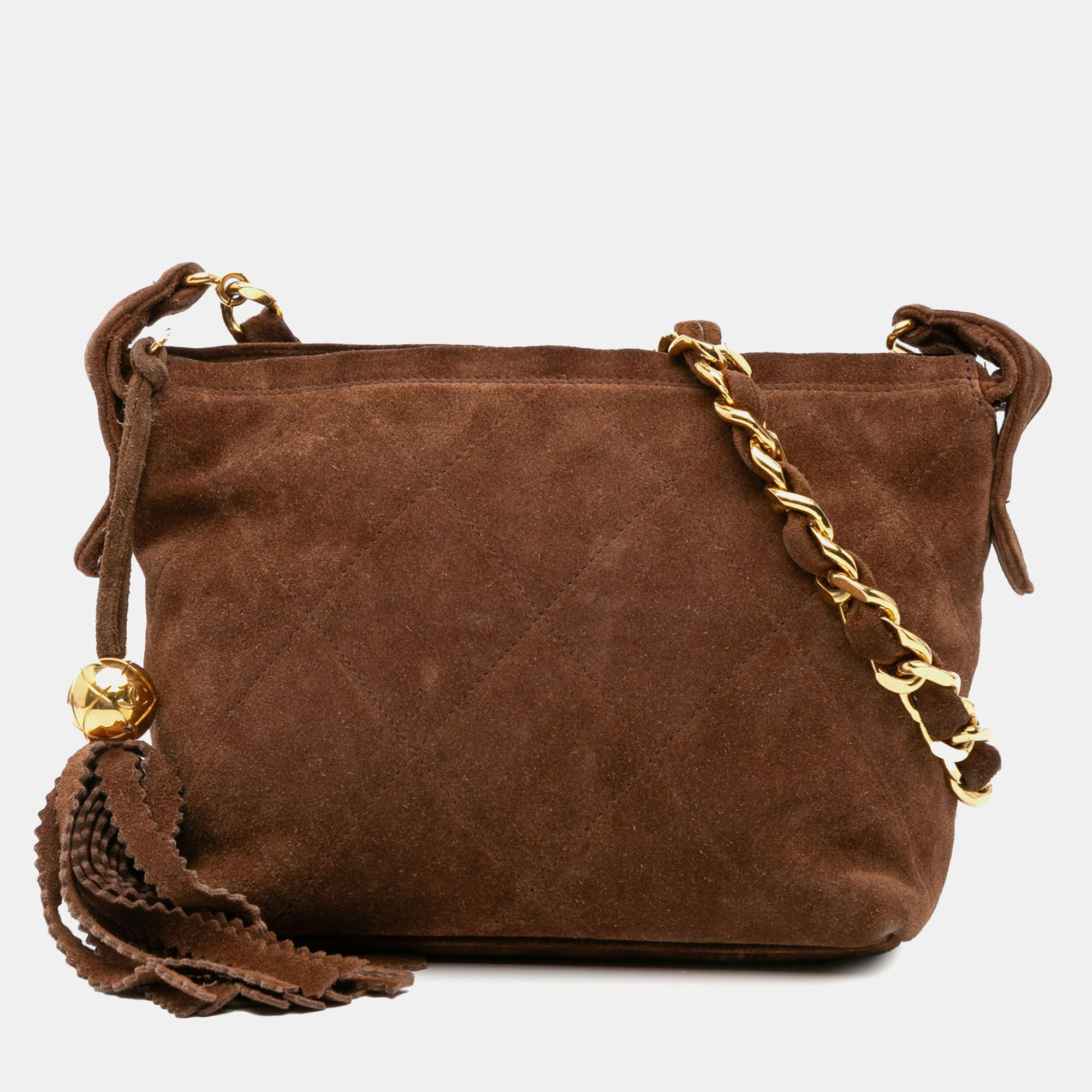 

Chanel Brown CC Quilted Suede Tassel Crossbody