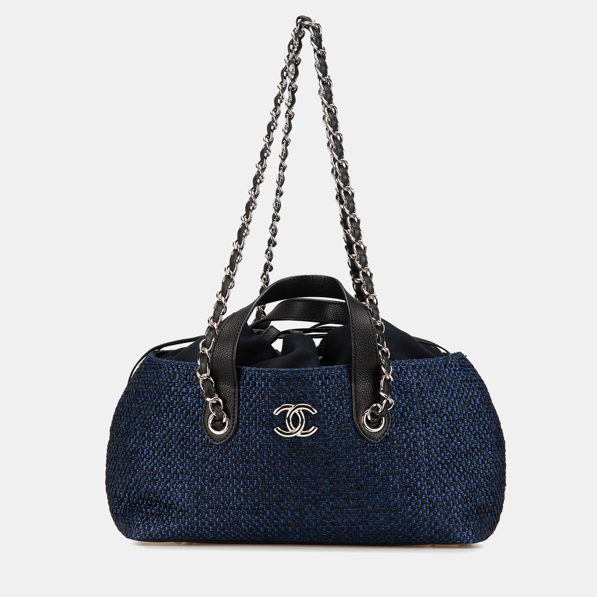 

Chanel Blue CC Straw and Caviar Satchel