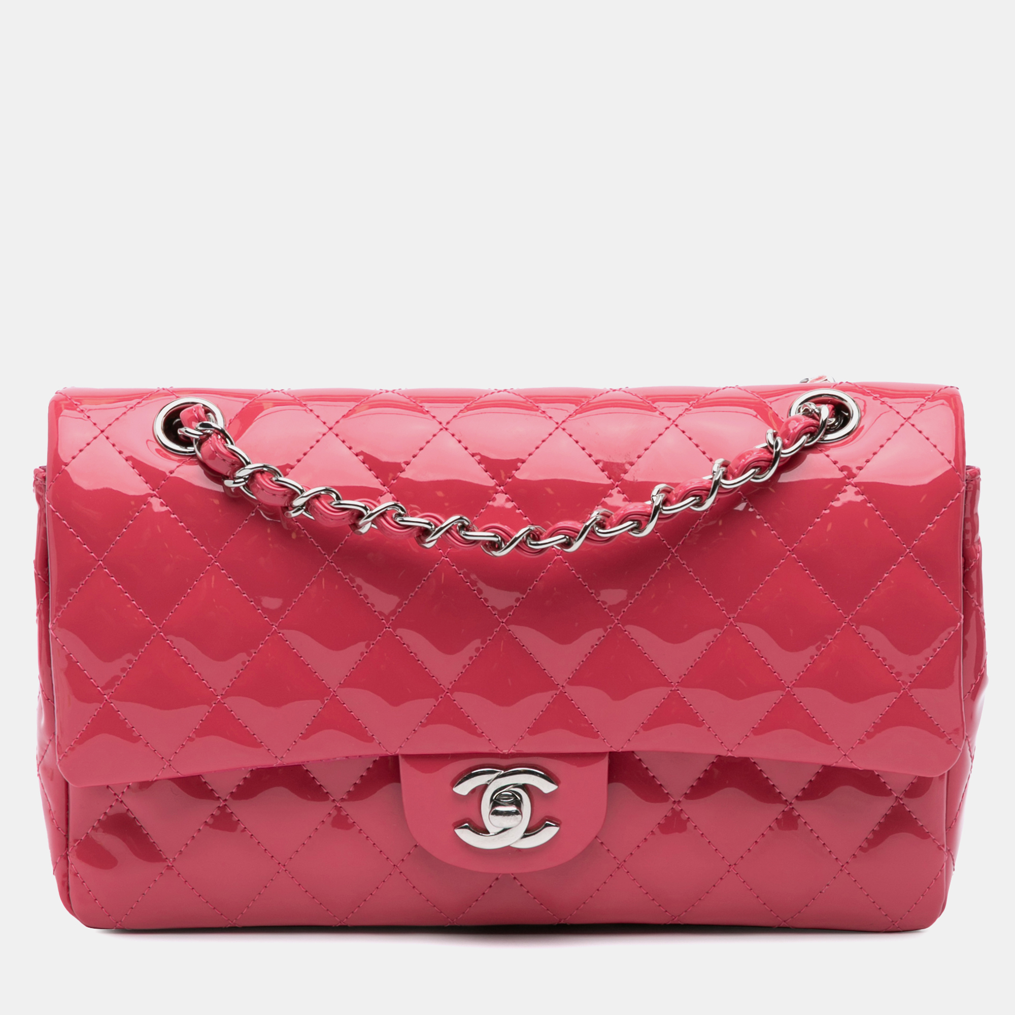 

Chanel Pink Medium Classic Patent Double Flap