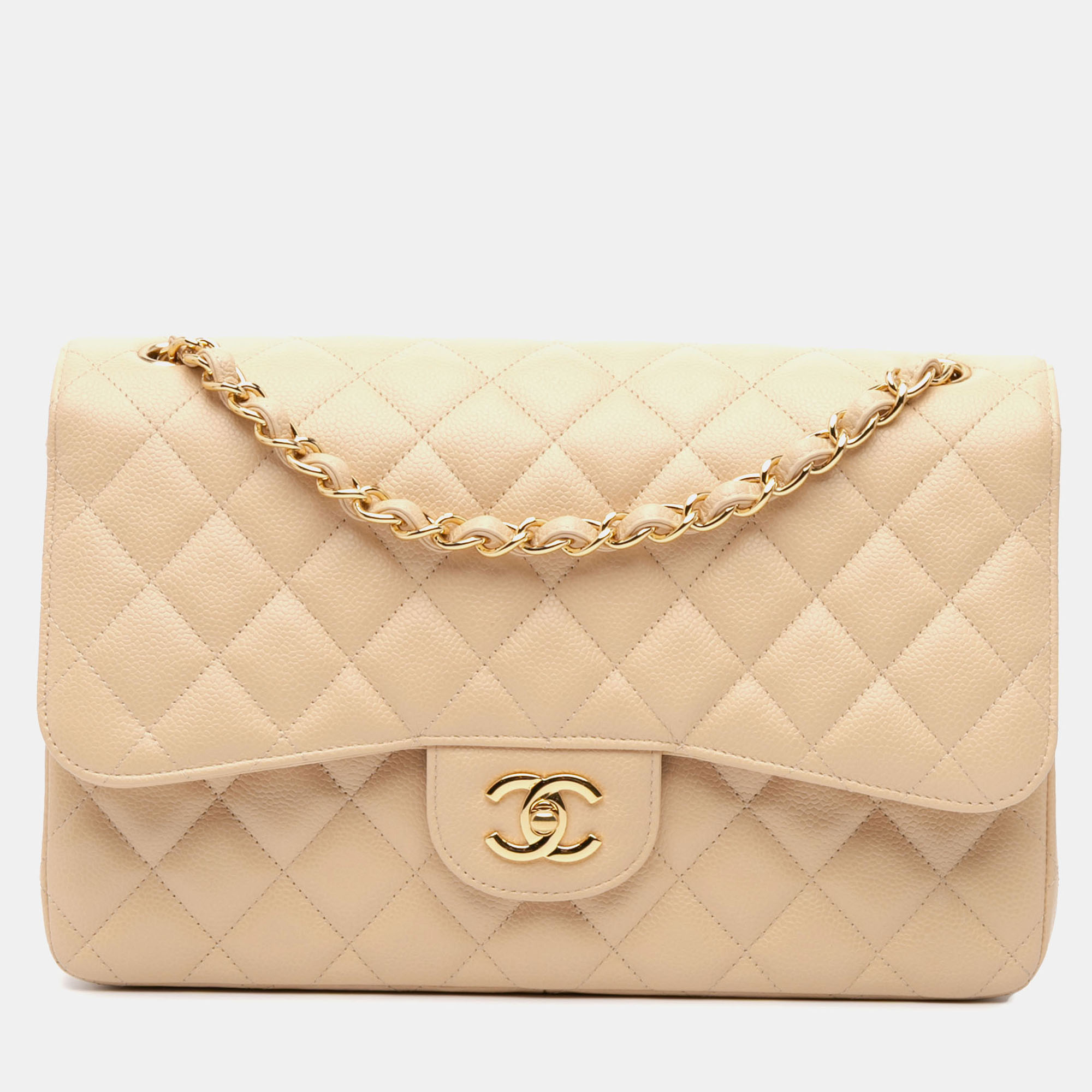 

Chanel Beige Jumbo Classic Caviar Double Flap