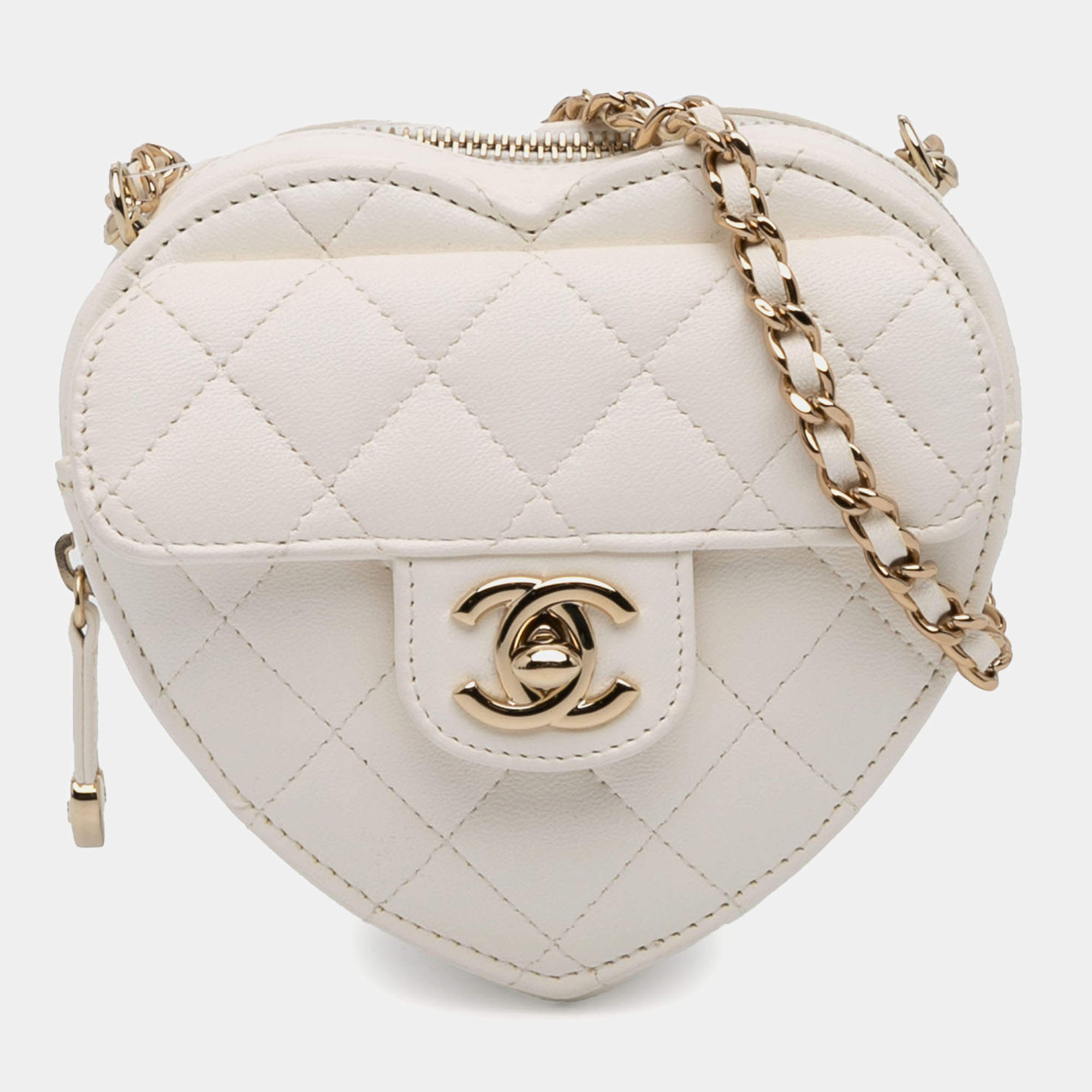 

Chanel White Mini Lambskin CC in Love Heart Crossbody