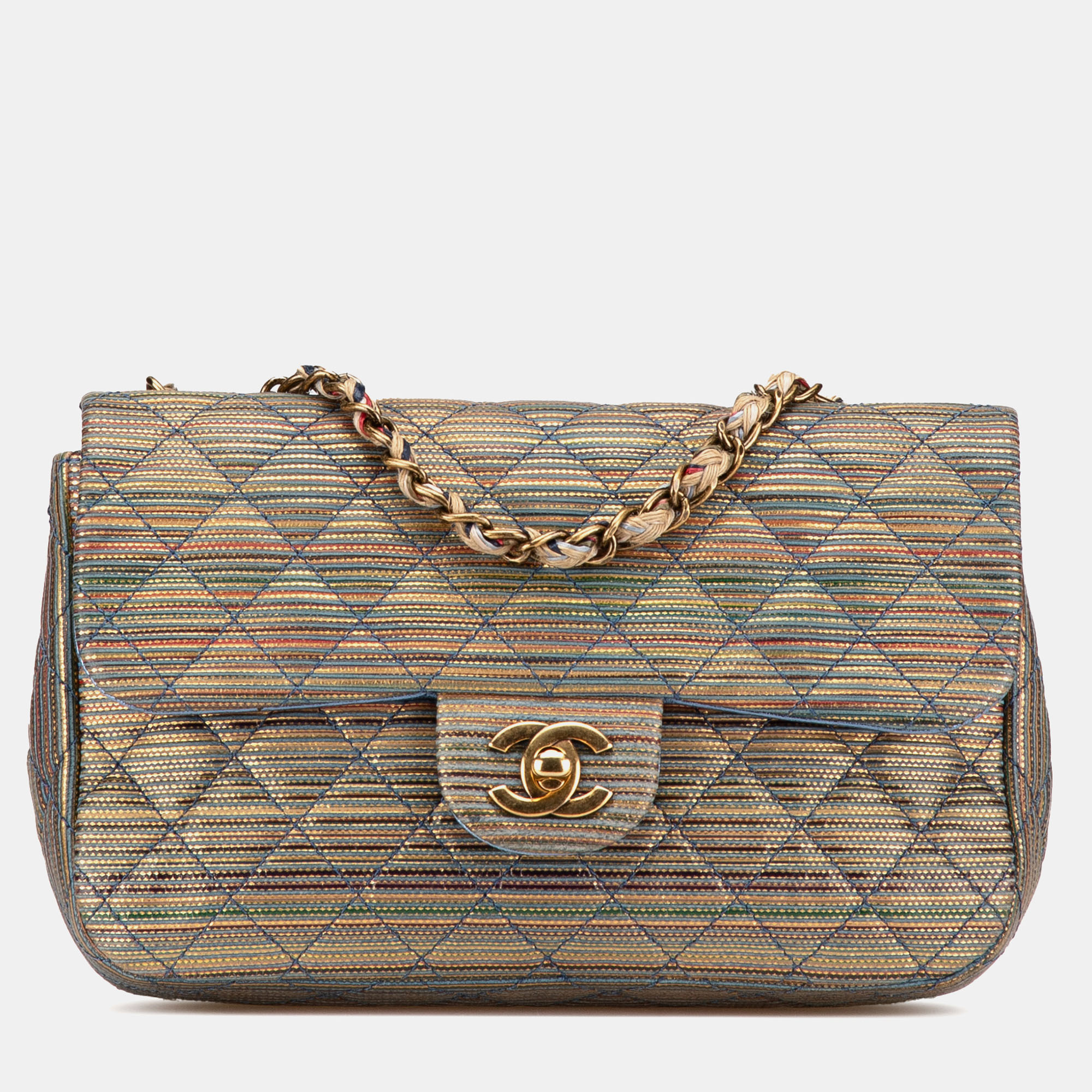 

Chanel Gold Paris-Seoul Small Metallic Lambskin Striped Flap