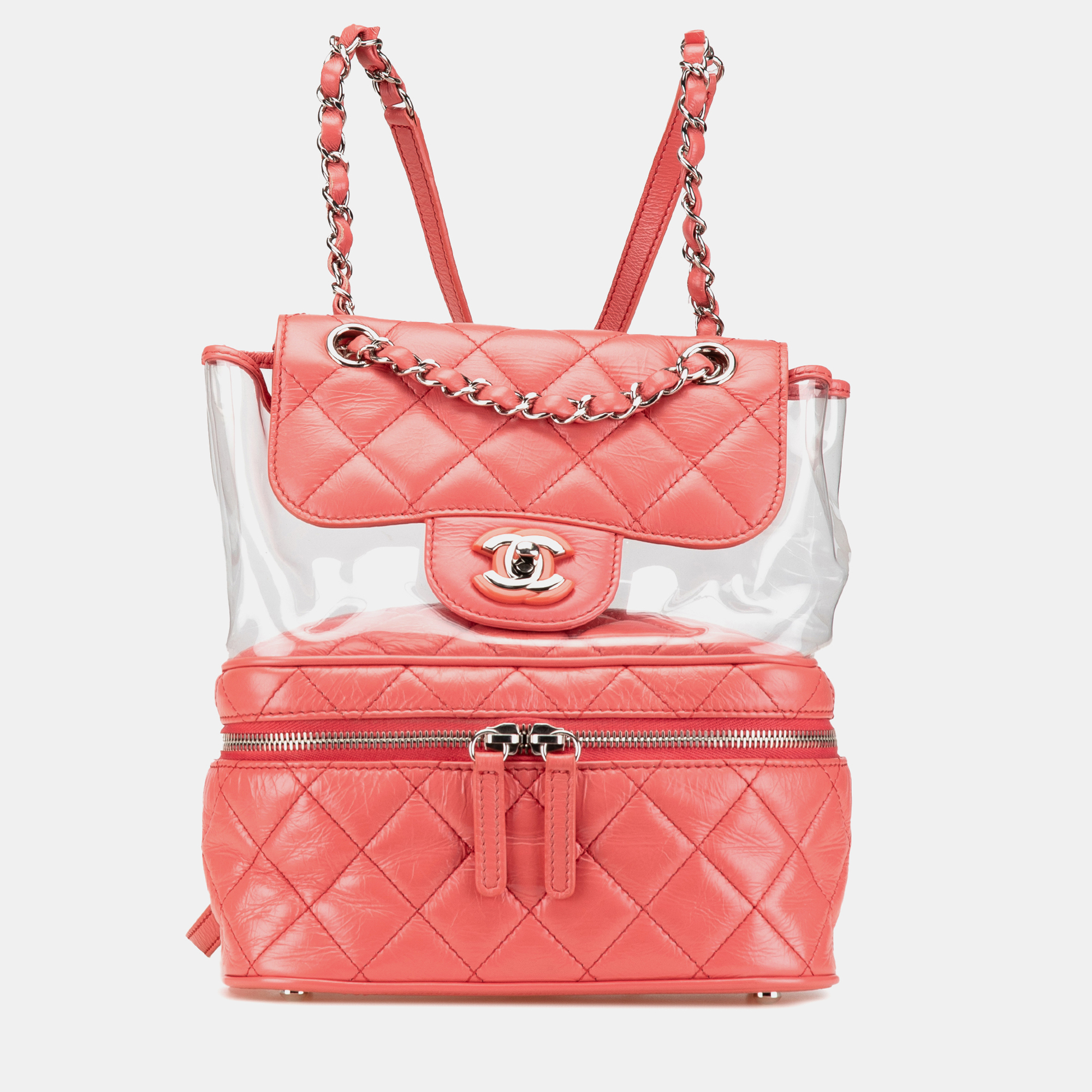 

Chanel Pink Quilted Lambskin and PVC Aquarium Backpack