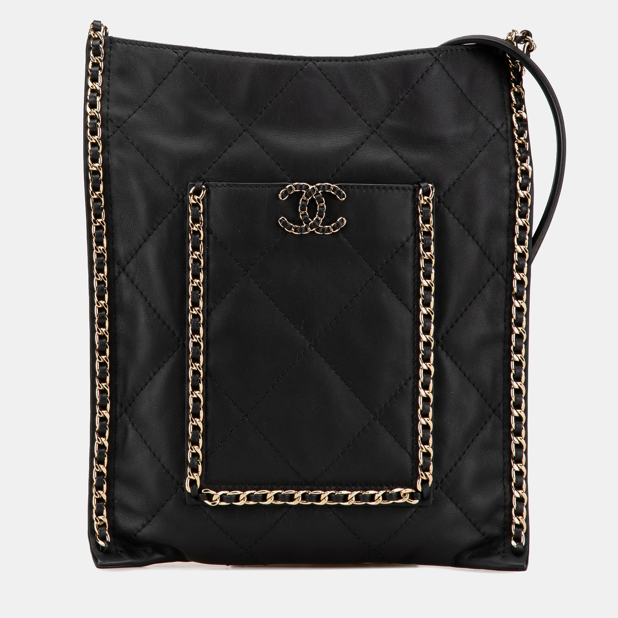 

Chanel Black Quilted Calfskin Chain Flat Shoulder Bag