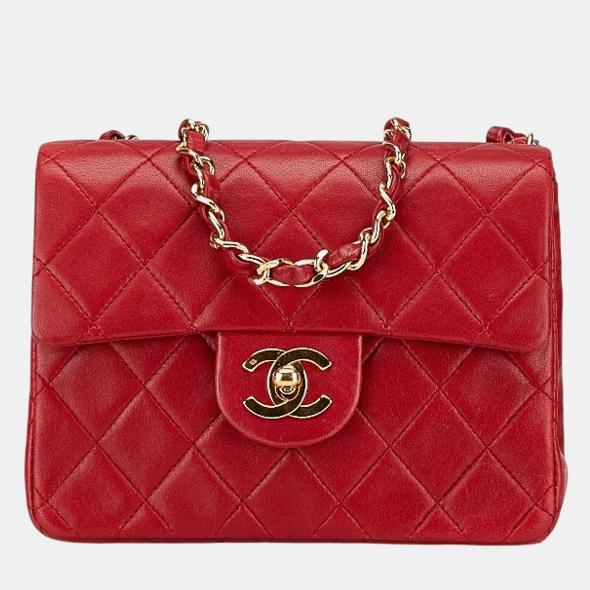 

Chanel Red Lambskin Leather Mini 18 Chain Shoulder Bag