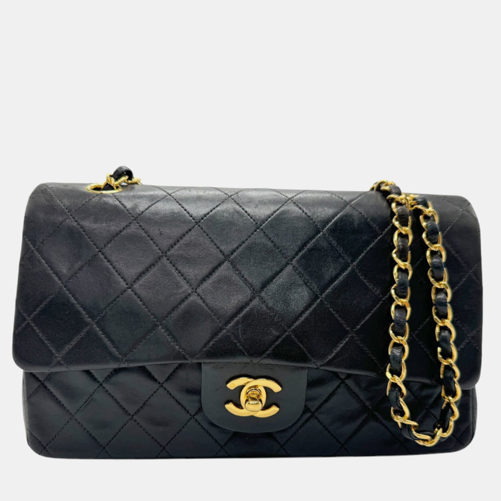 

Chanel Black Lambskin Leather Double Flap Chain Shoulder Bag