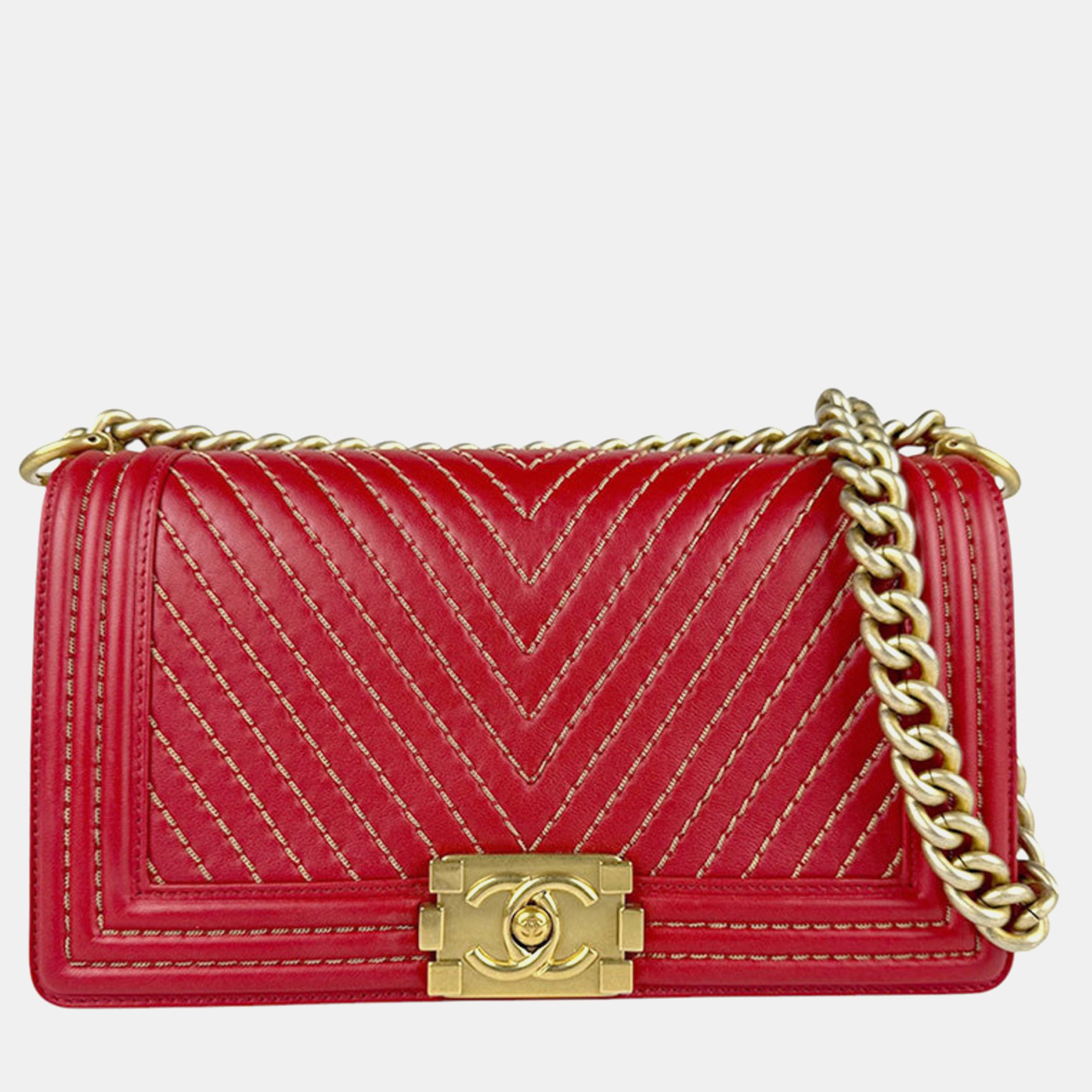 

Chanel Red Leather Boy Chain Shoulder Bag