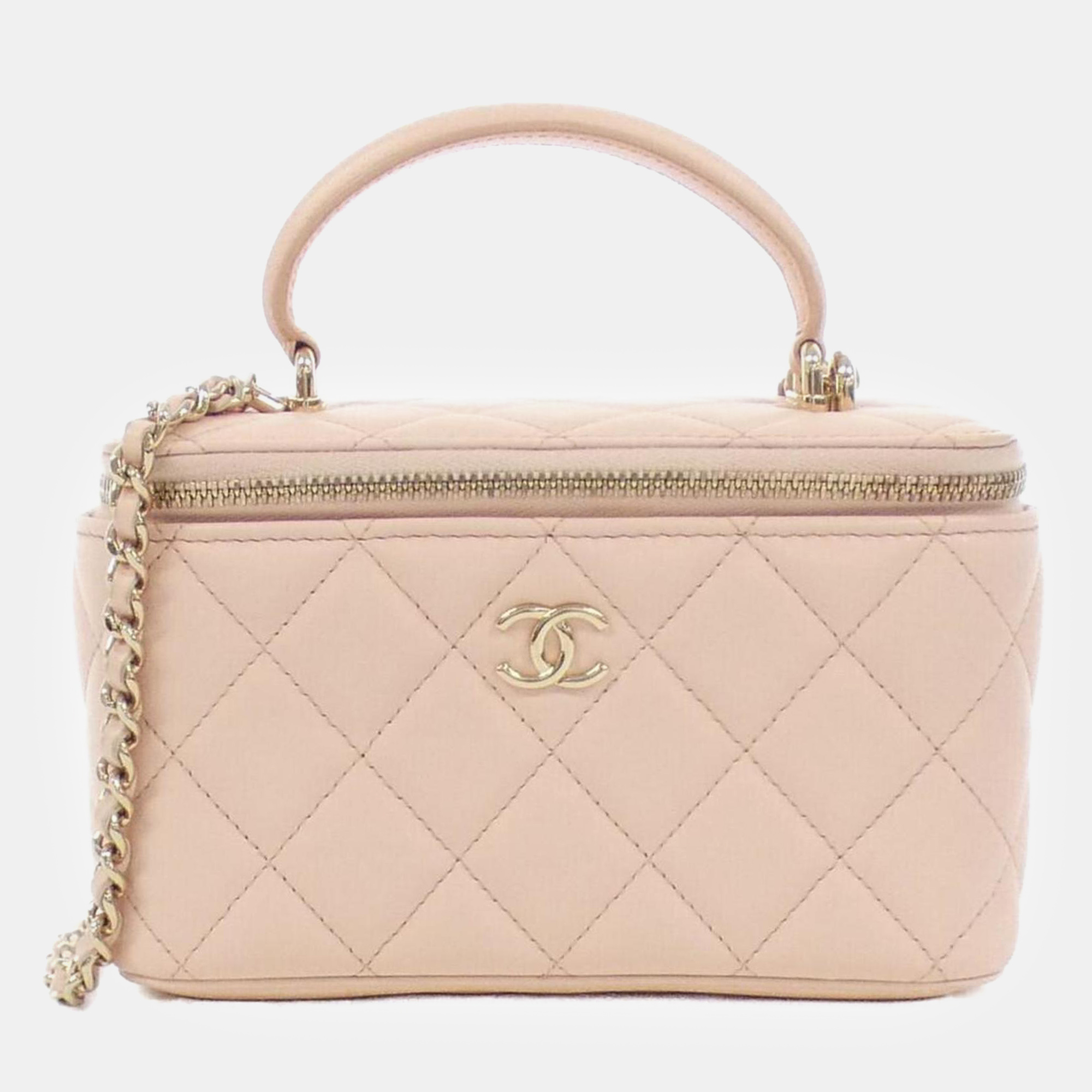 

Chanel Pink Lambskin Leather Vanity Top Handle Bag