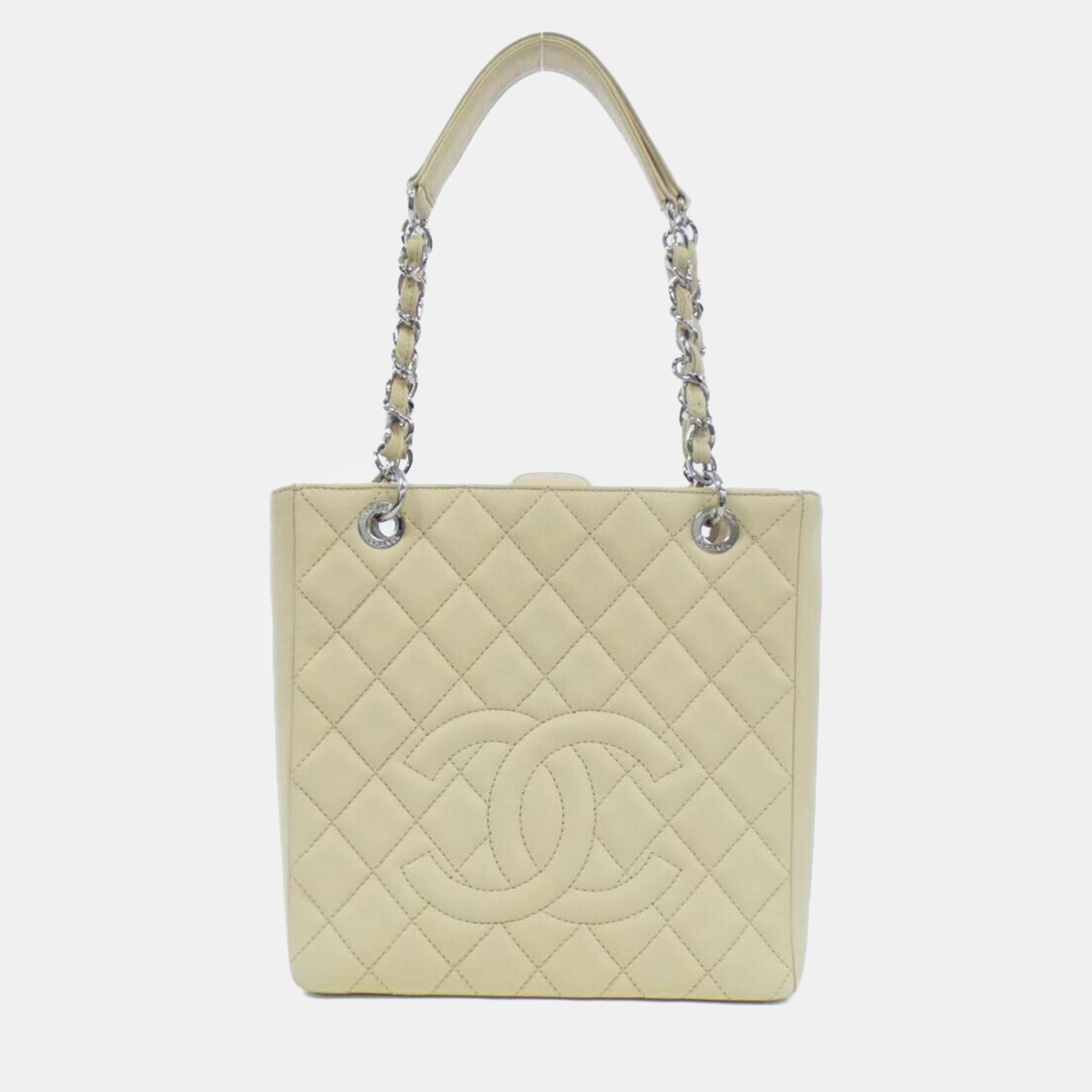 

Chanel Ivroy Leather Petite Shopping Tote Bag, Cream