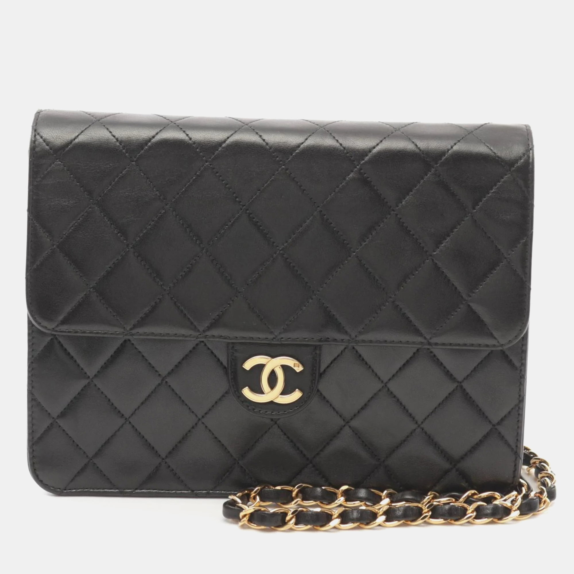 

Chanel Black Lambskin Leather Tall Flap Shoulder Bag