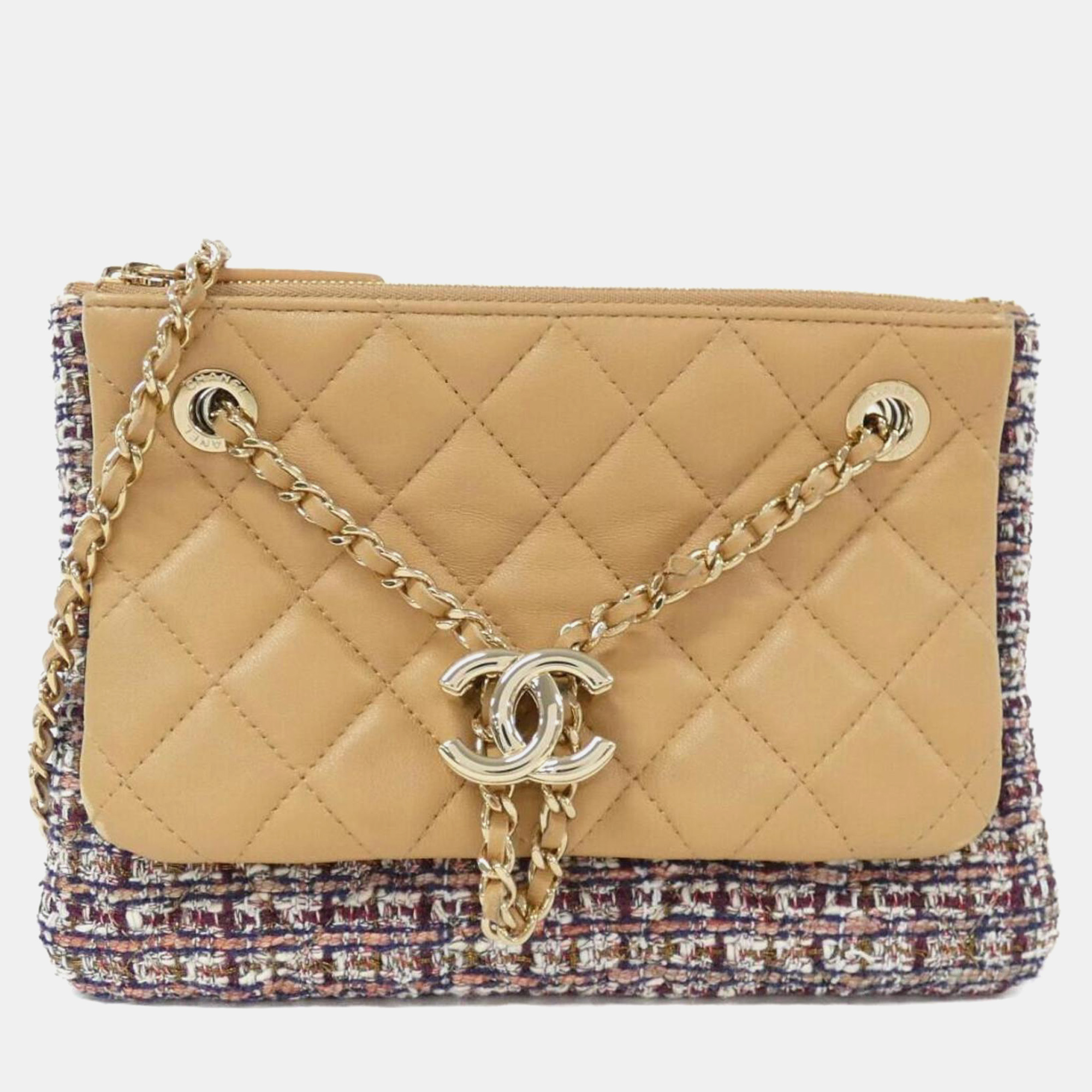 

Chanel Tweed Double Case Shoulder Bag, Beige