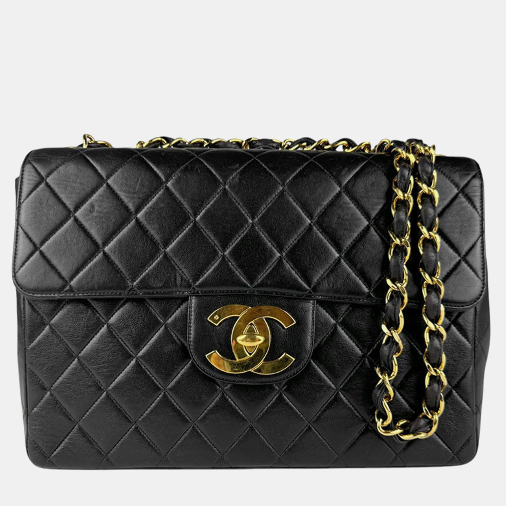 

Chanel Black Leather Classic Jumbo  Maxi Flap Bag