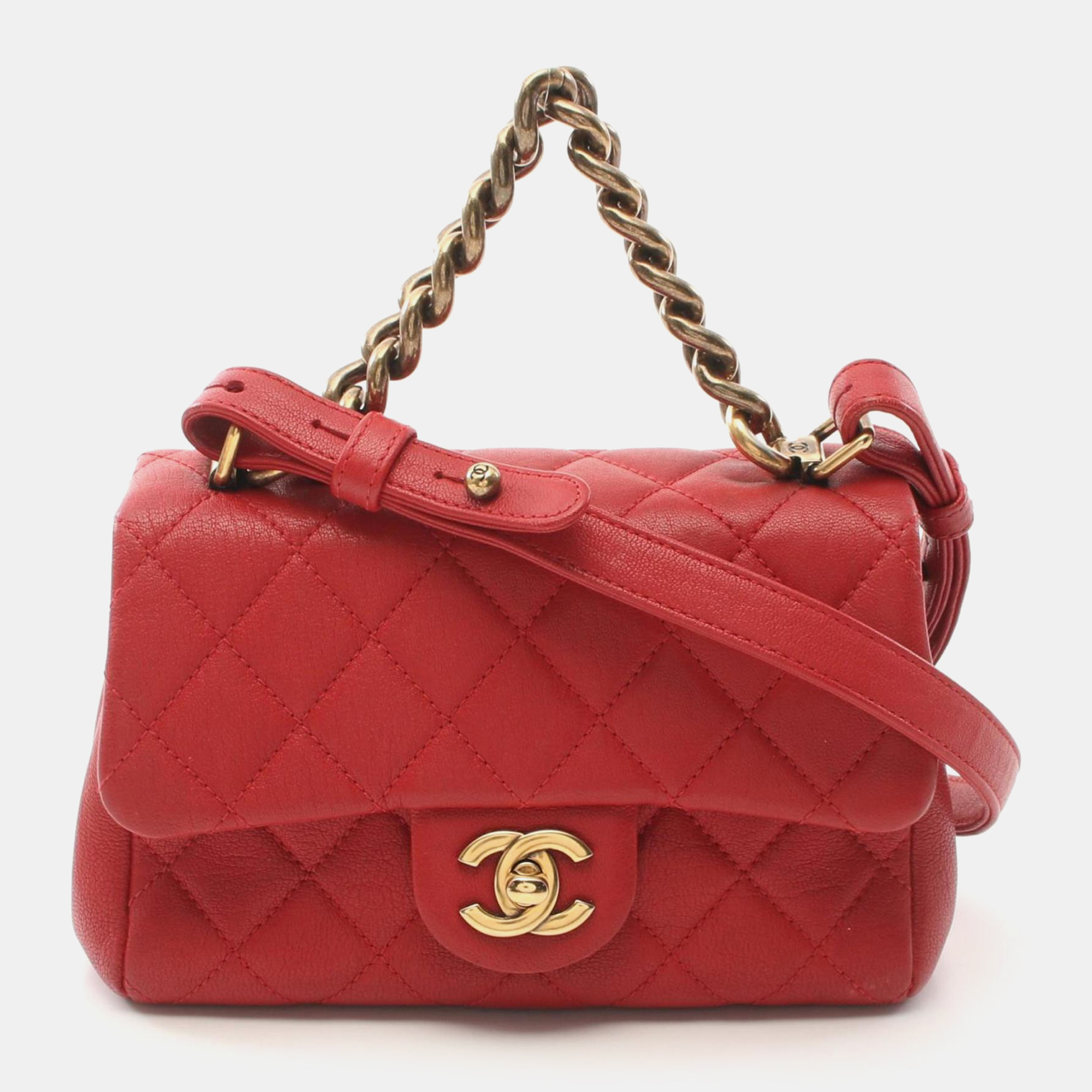 

Chanel Red Leather Matelasse Handbag Bag
