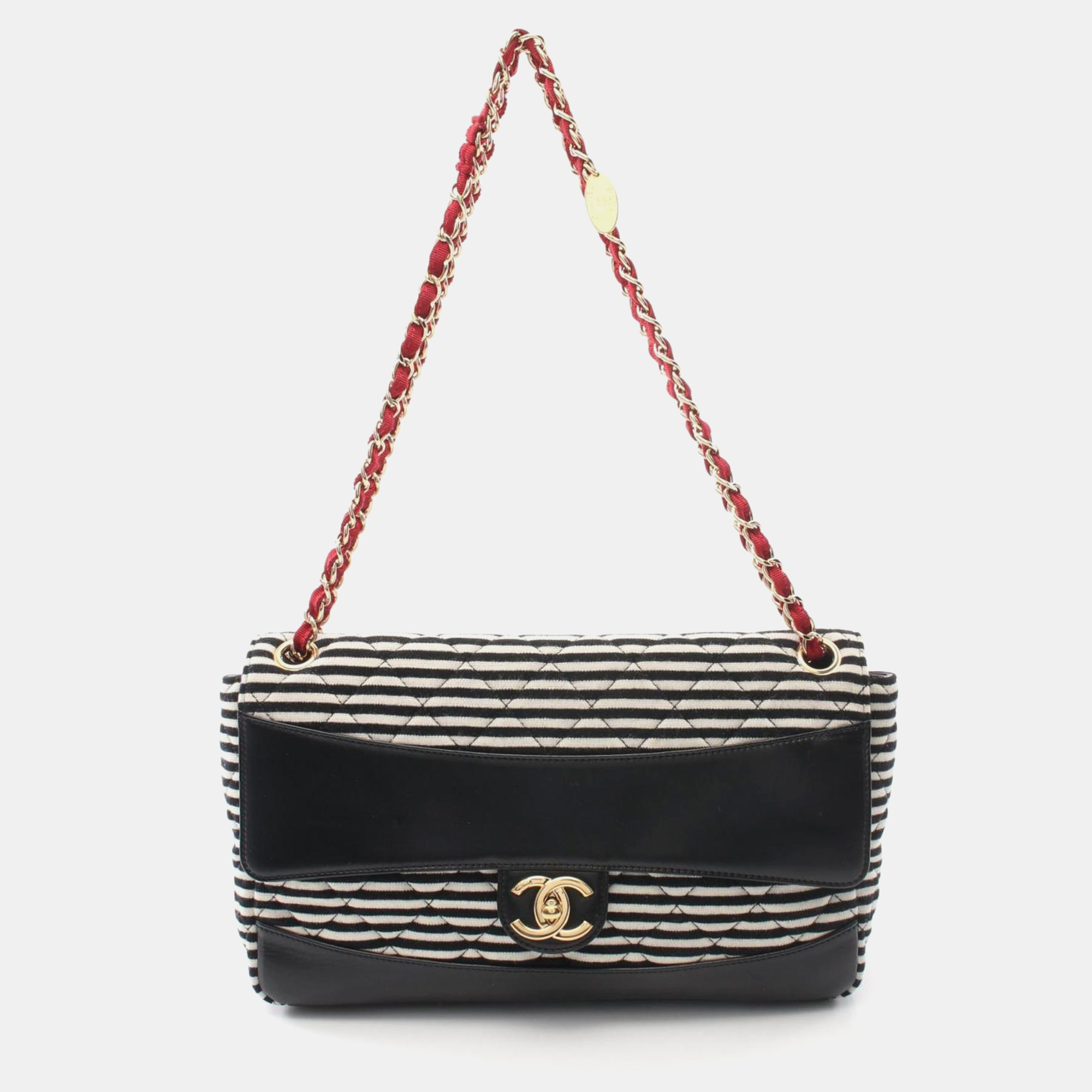 

Chanel White Black Red Leather Fabric Matelasse Shoulder Bag