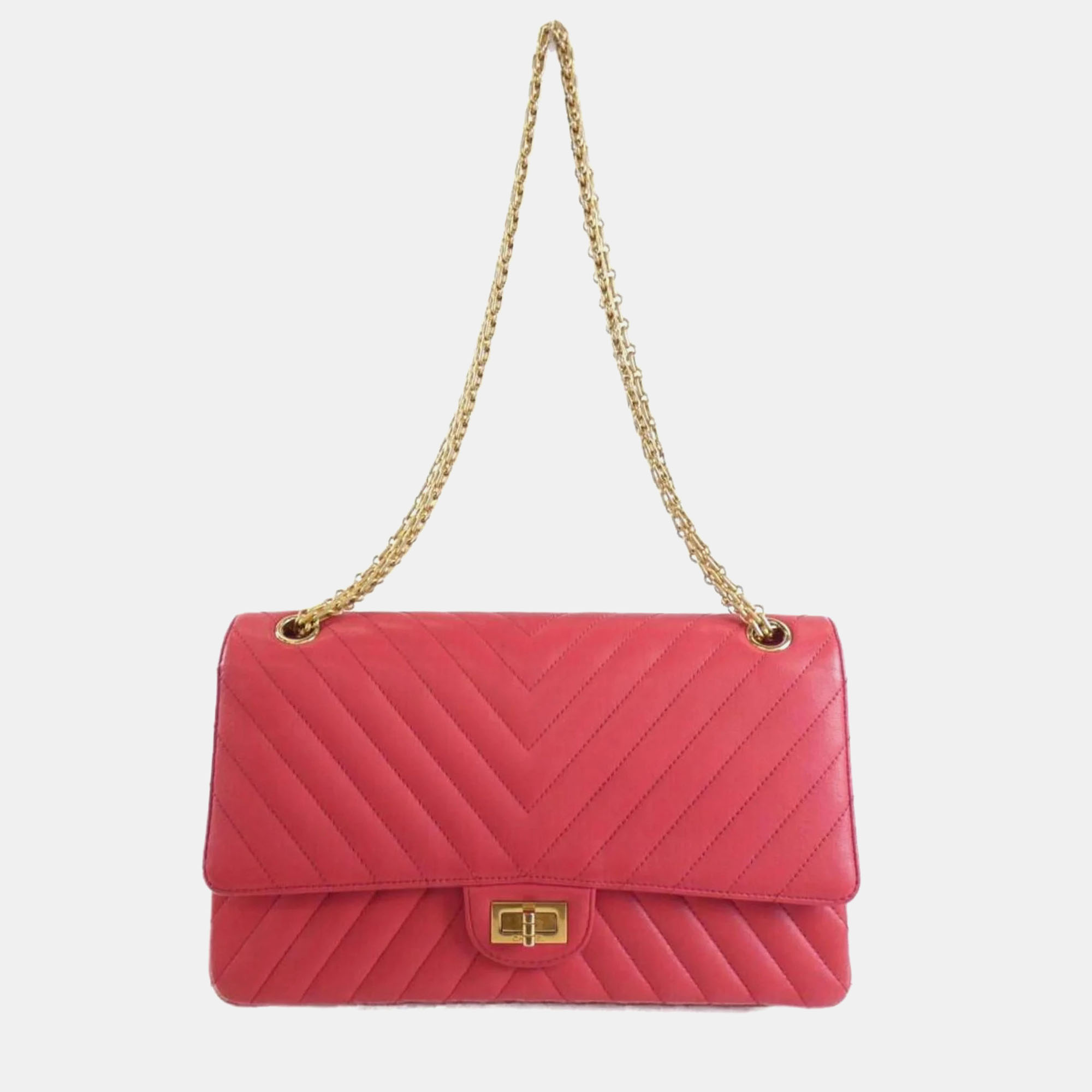 

Chanel Pink Leather Chevron Reissue 226 Double Flap Bag