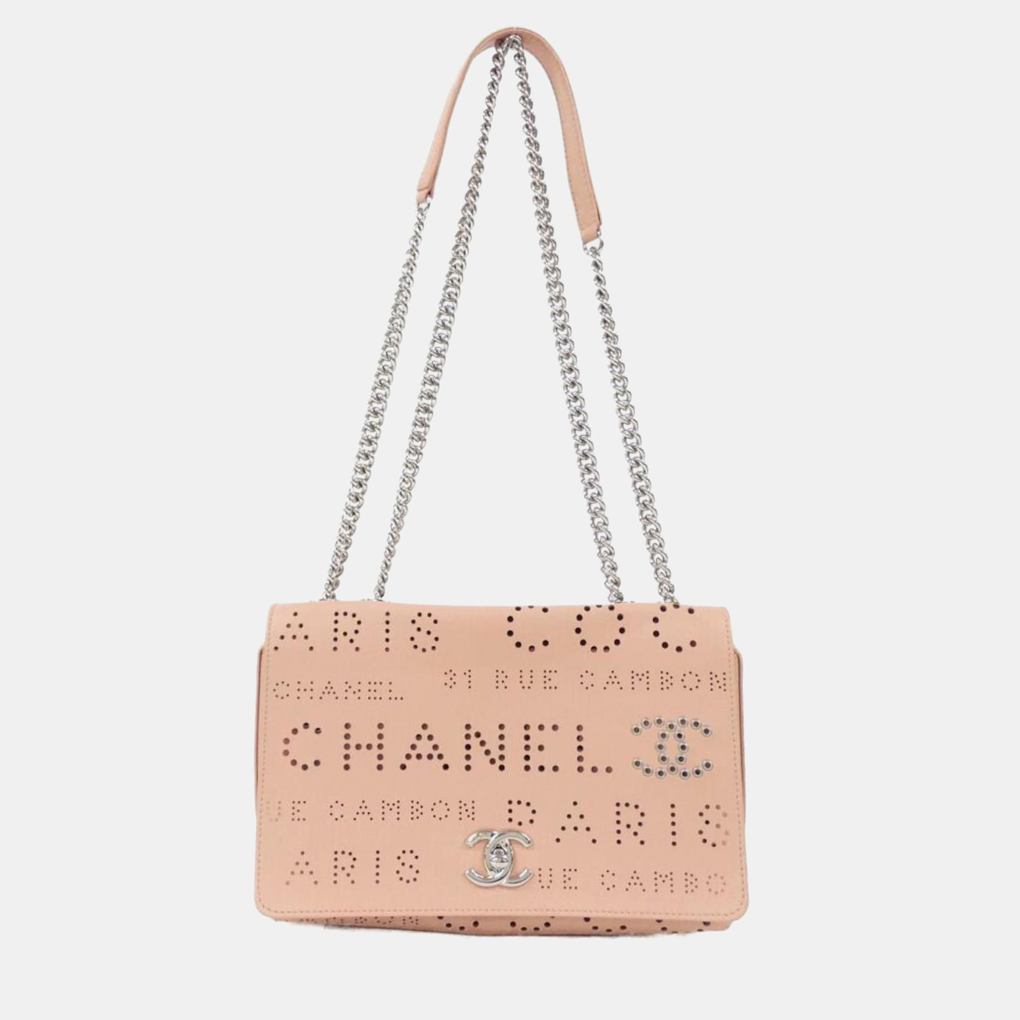 

Chanel Light Pink Leather Perforated Logo Flap Bag