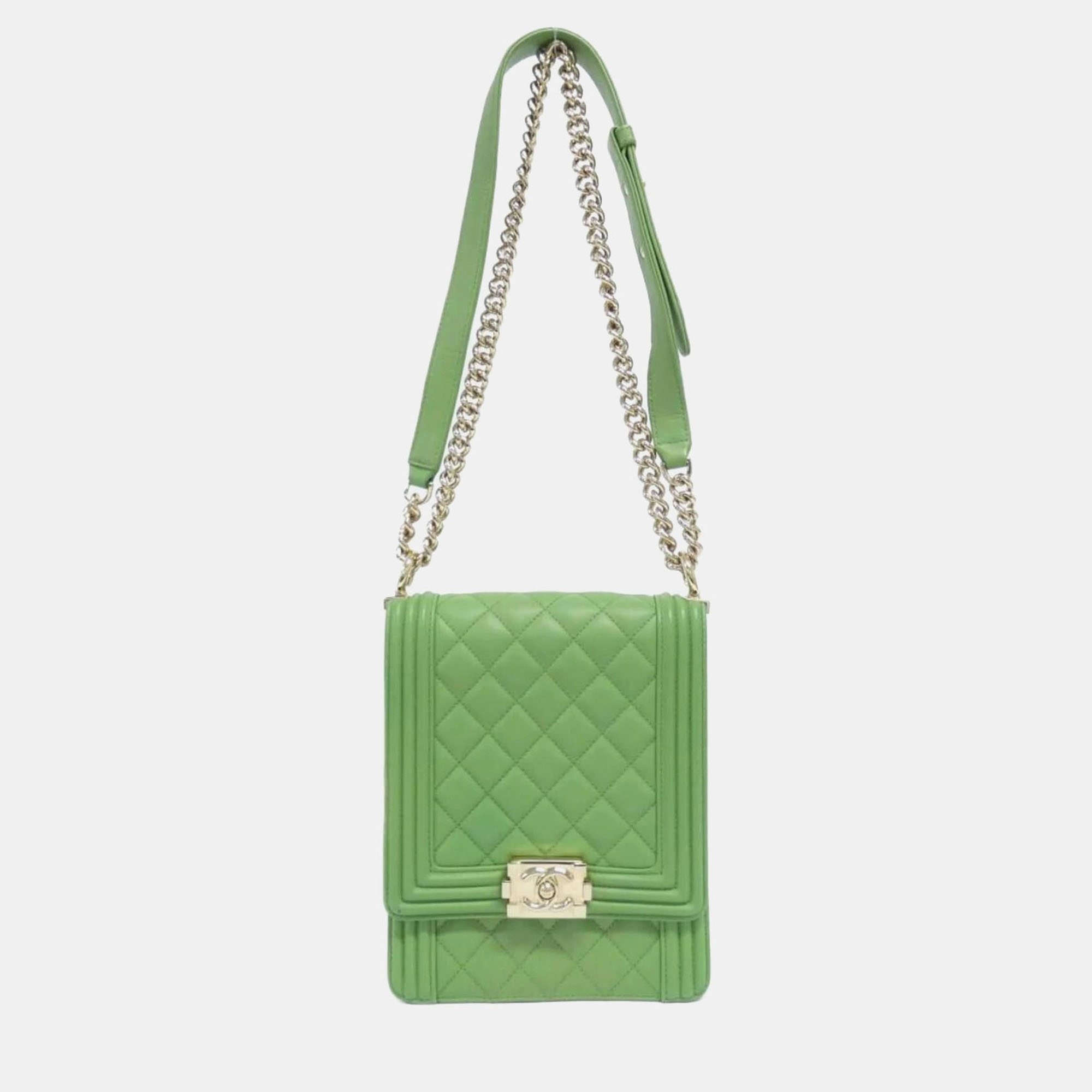 

Chanel Green Calfskin Quilted North South Boy Flap Bag