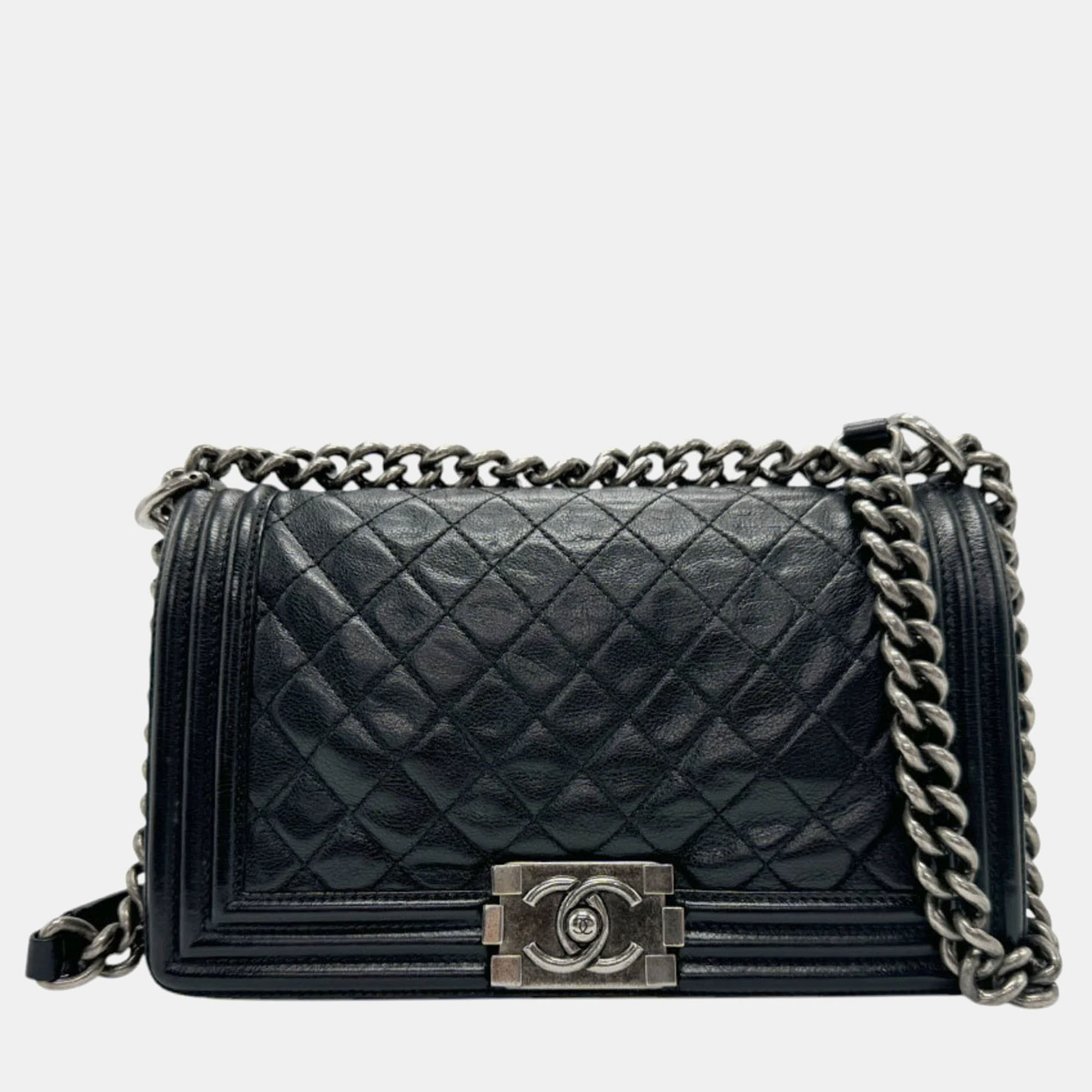 

Chanel Black Gunmetal Leather Boy Shoulder Bag