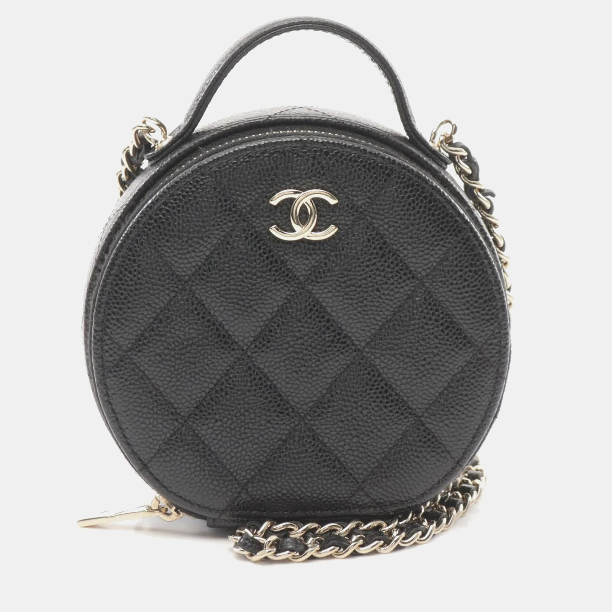 

Chanel Black Caviar Quilted Round Handle With Care Vanity With Chain