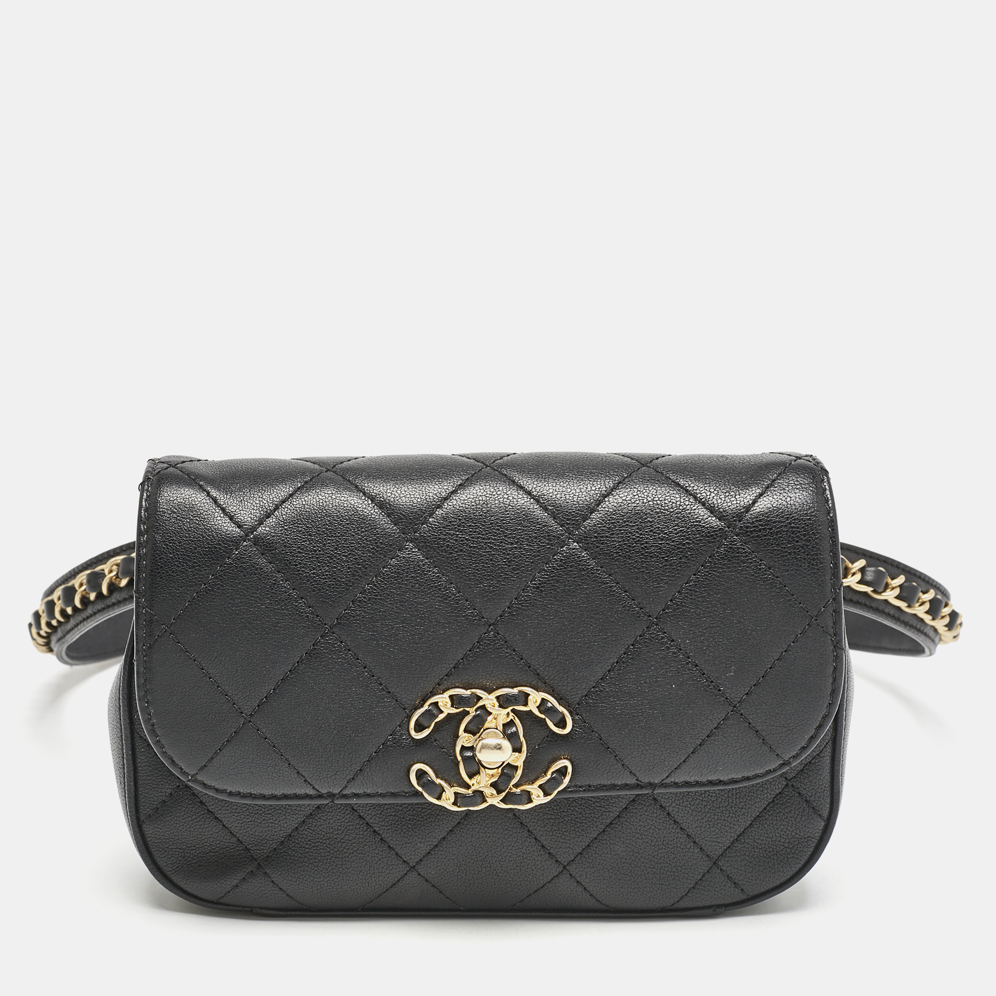 

Chanel Black Quilted Leather Chain Infinity Belt Bag