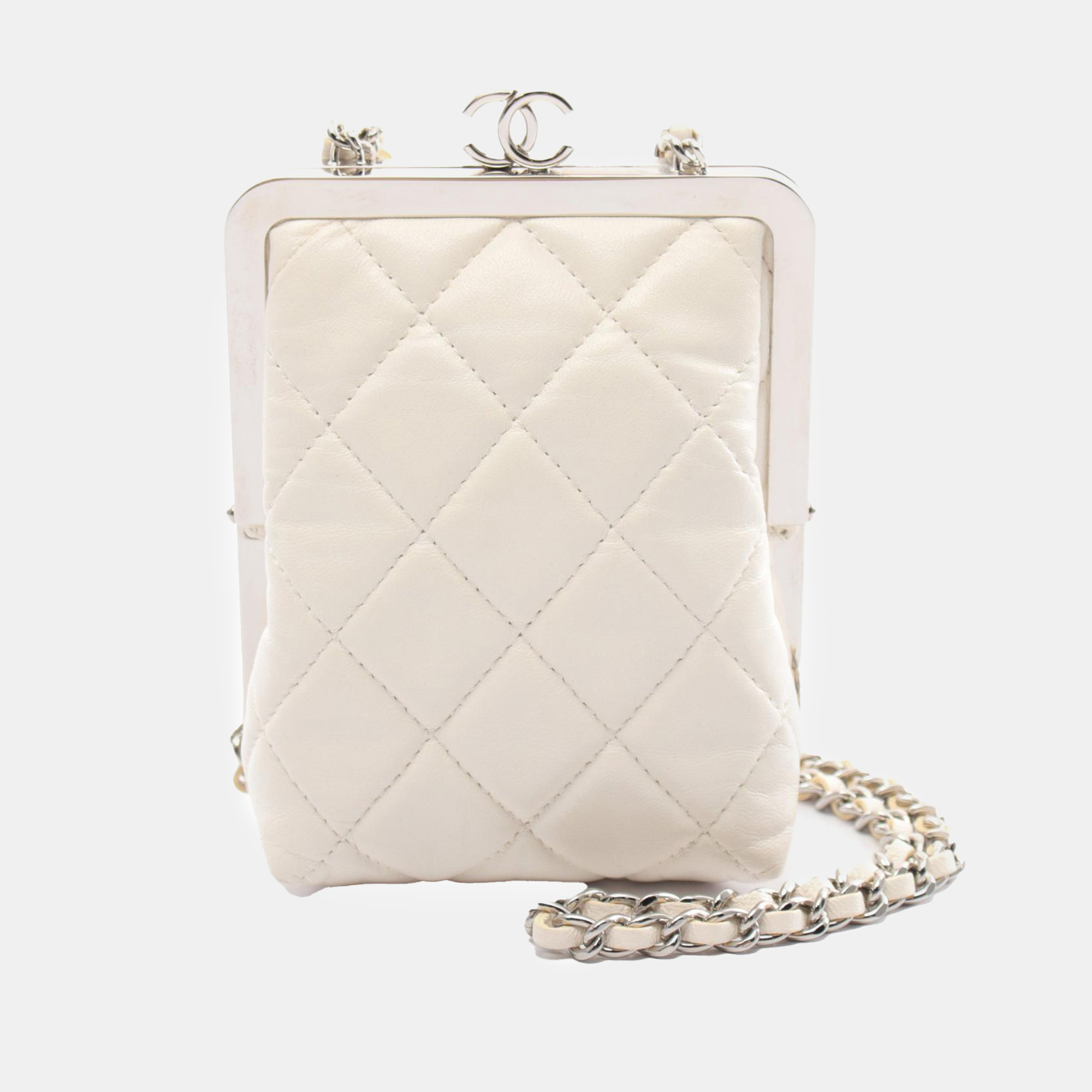 

Chanel White CC Quilted Lambskin Evening Clutch