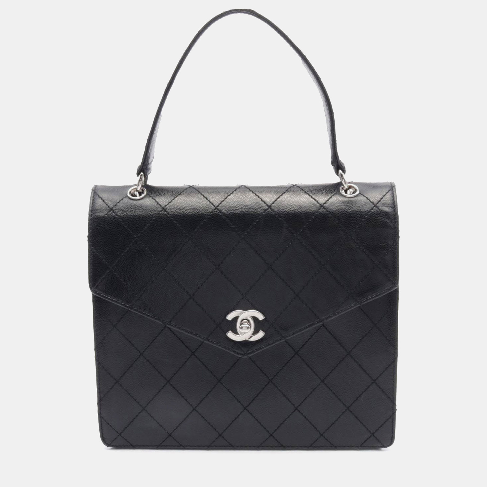 

Chanel Black CC Quilted Caviar Top Handle Flap