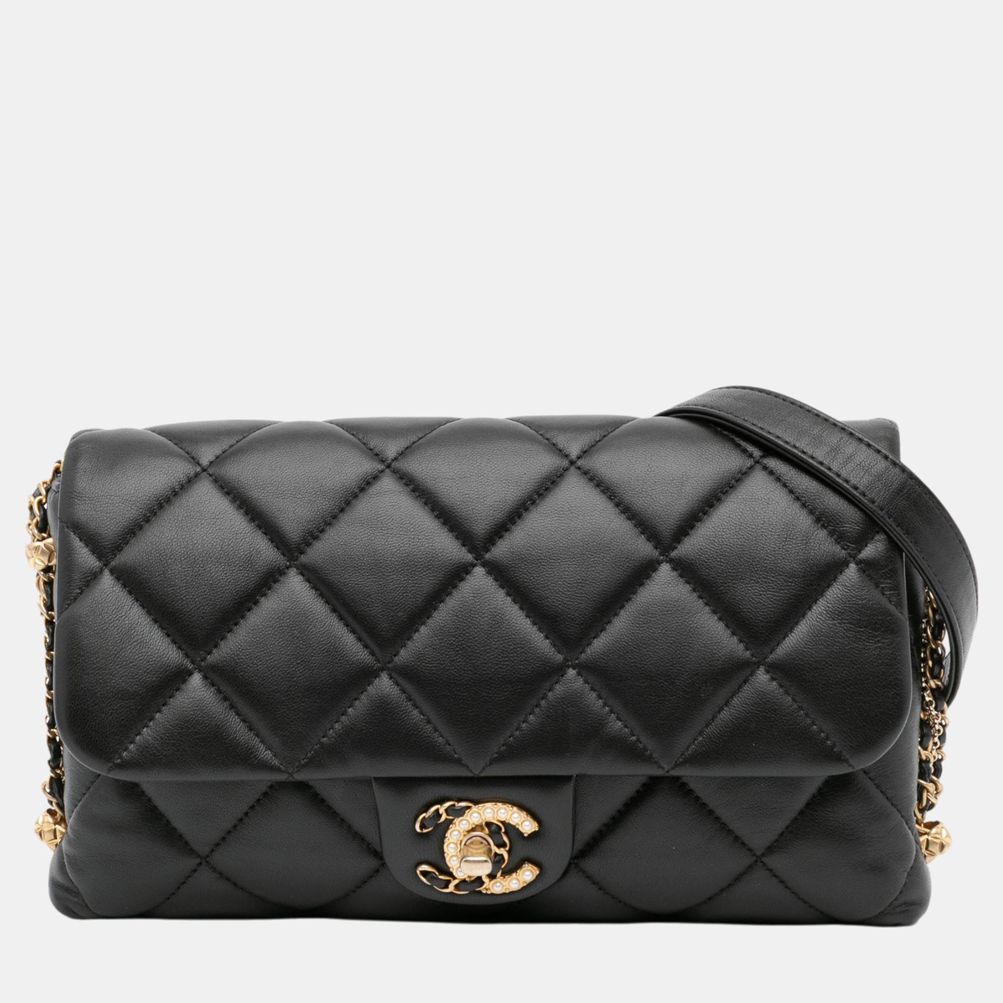 

Chanel Black Quilted Lambskin Crush on Chains Flap