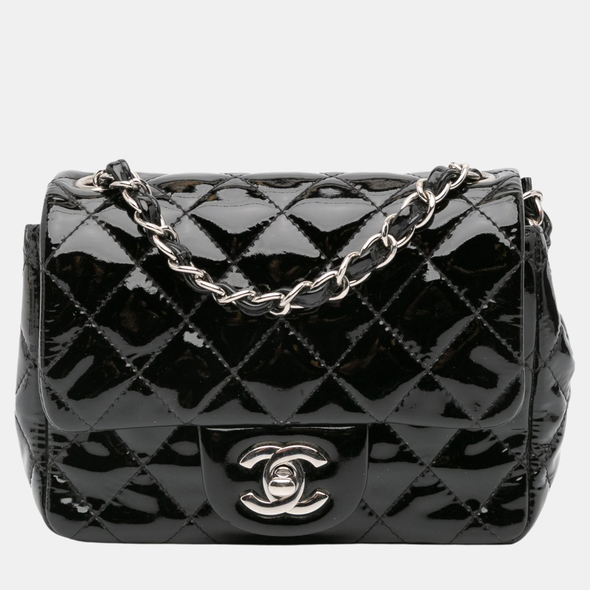 

Chanel Black Patent Leather Mini Square Classic Single Flap Shoulder Bag