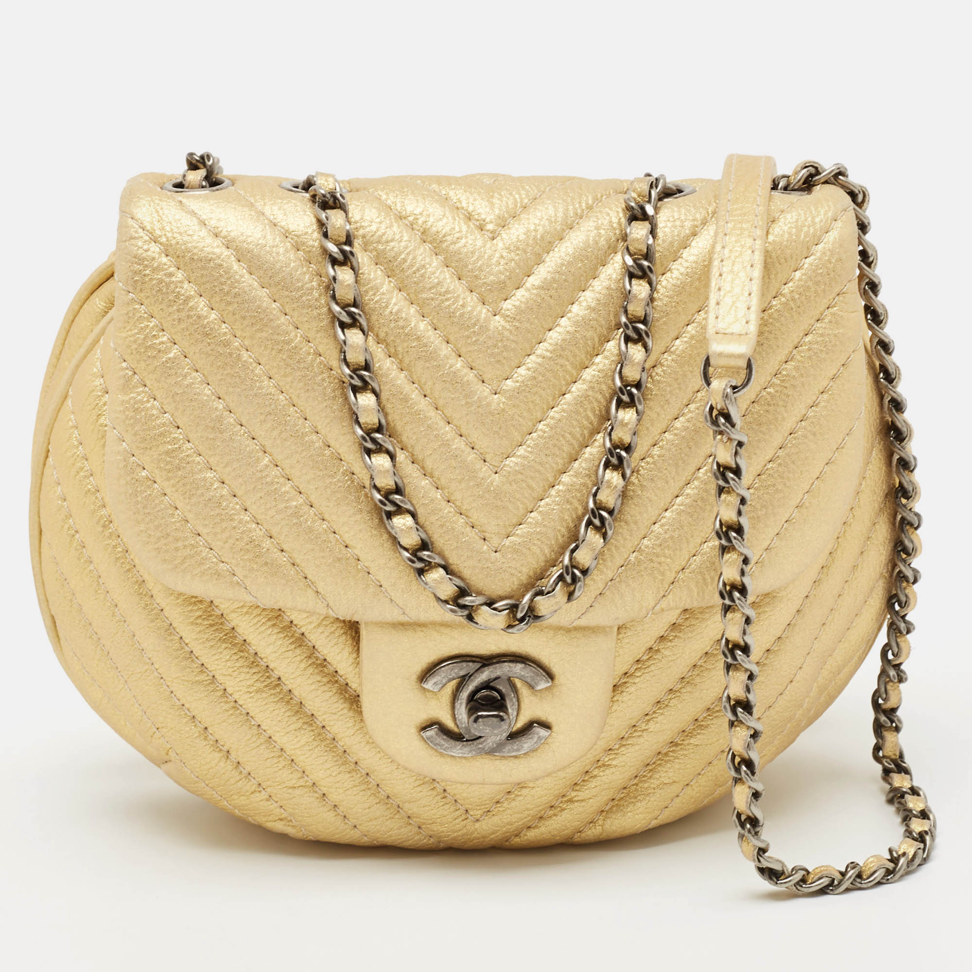 

Chanel Yellow Chevron Leather Small Bubble CC Flap Bag