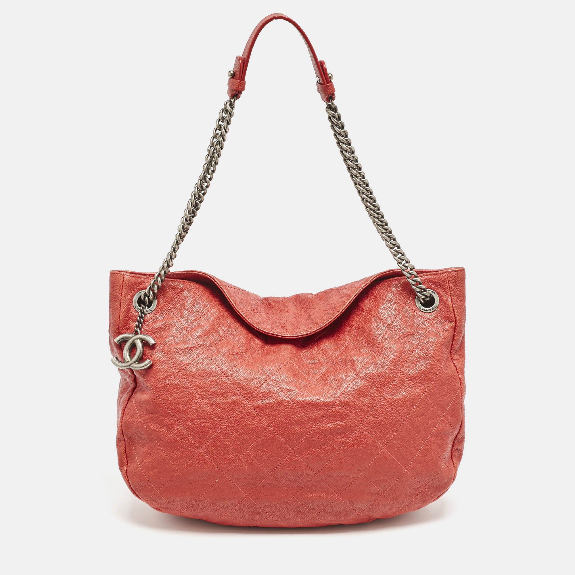 

Chanel Red Quilted Caviar Leather Simply CC Hobo