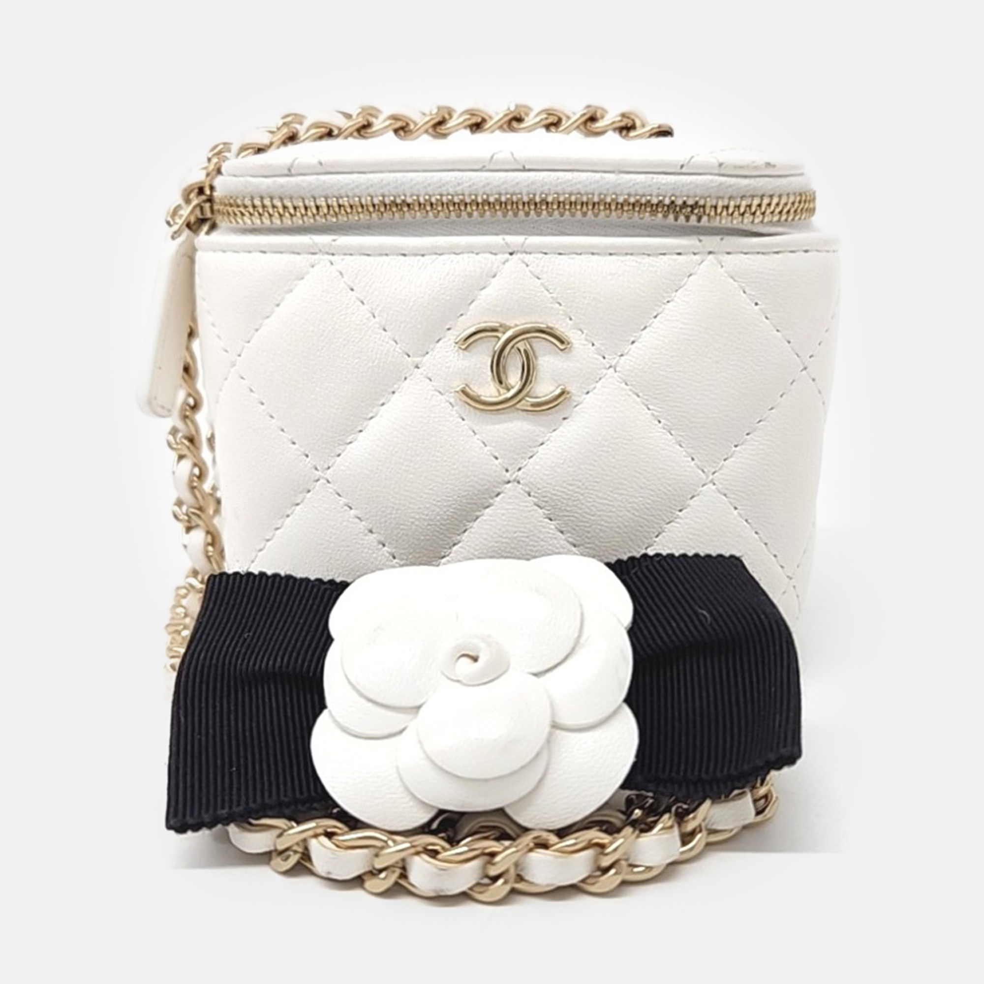 

Chanel White Leather Camellia Vanity Small crossbody Bag