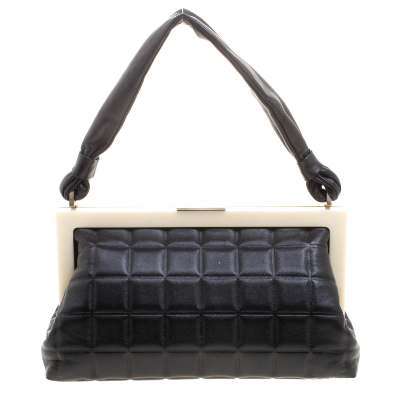 Pre Owned Chanel Black Chocolate Bar Leather Frame Bag