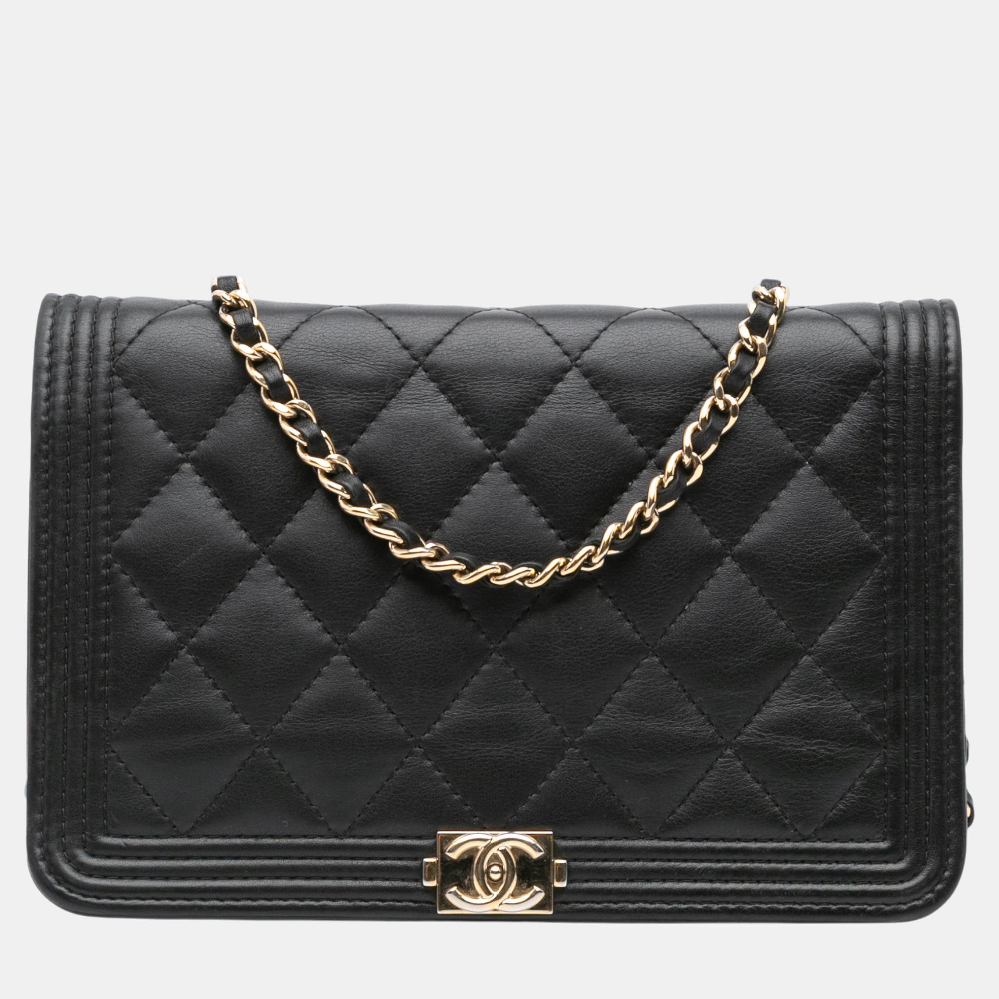

Chanel Black Lambskin Boy Wallet On Chain