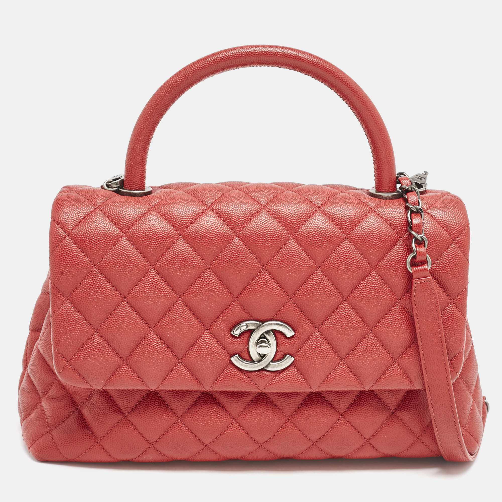 

Chanel Red Quilted Caviar Leather Small Coco Top Handle Bag