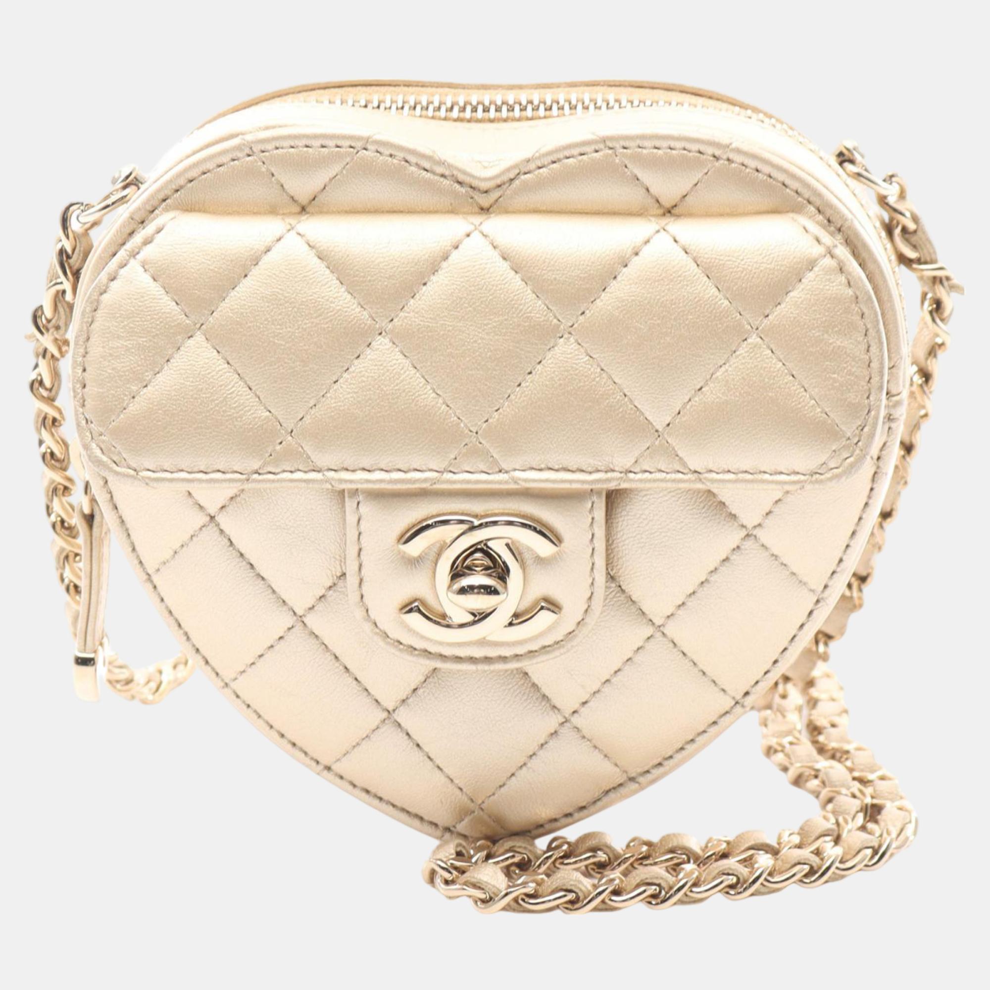 

Chanel Gold Mini Lambskin CC in Love Heart Crossbody