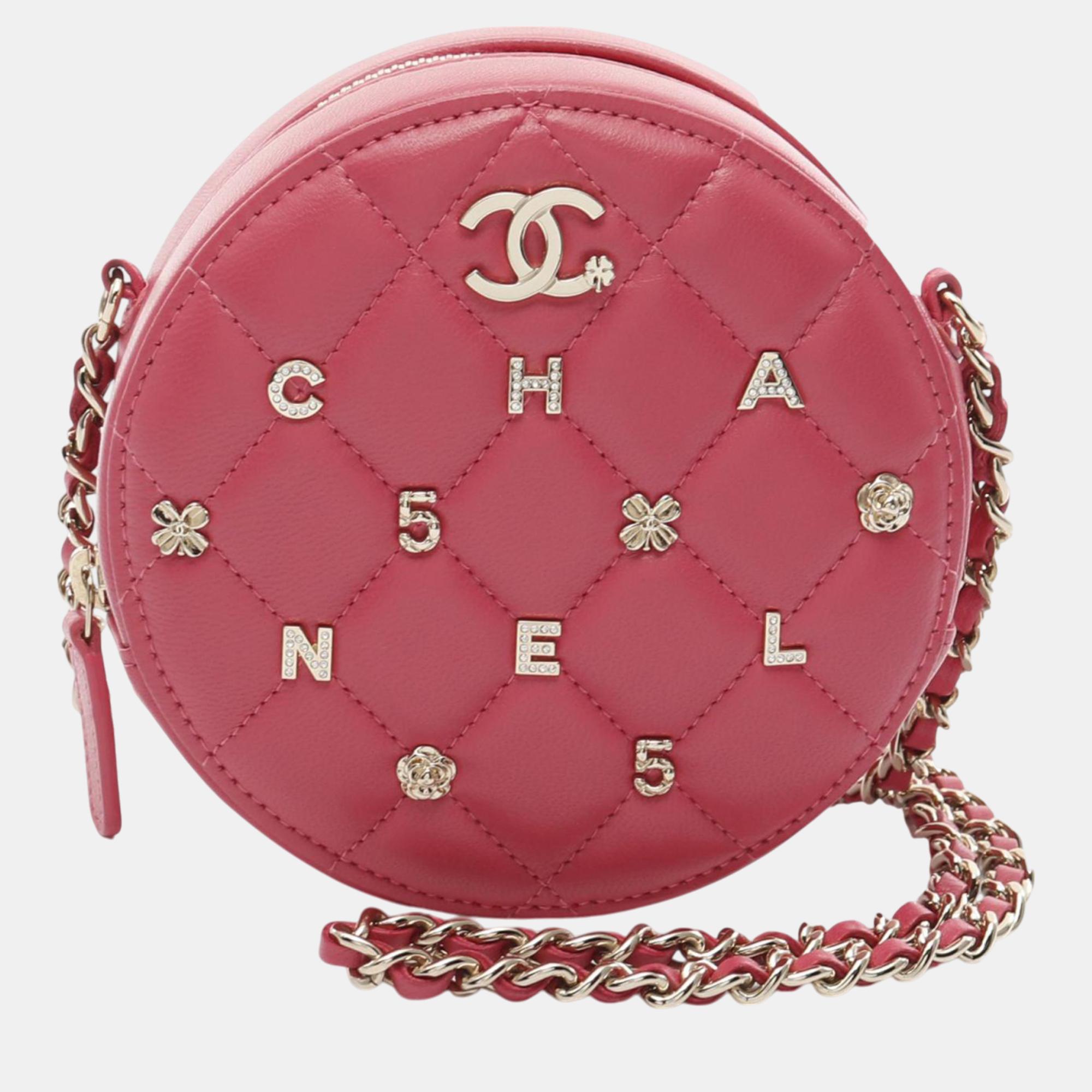 

Chanel Pink CC Quilted Lambskin Lucky Charms Round Clutch with Chain