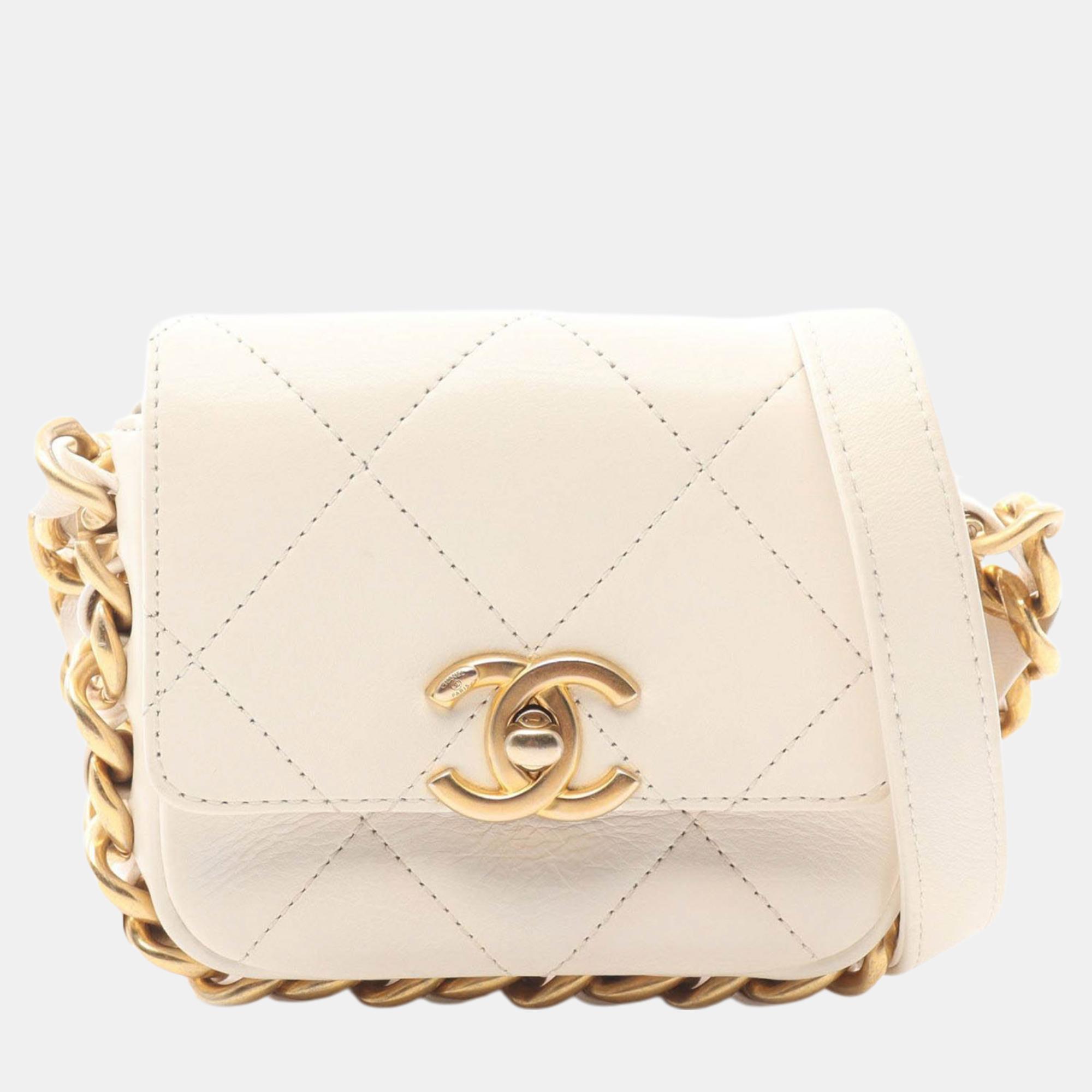 

Chanel White Mini Quilted Calfskin Framing Chain Flap