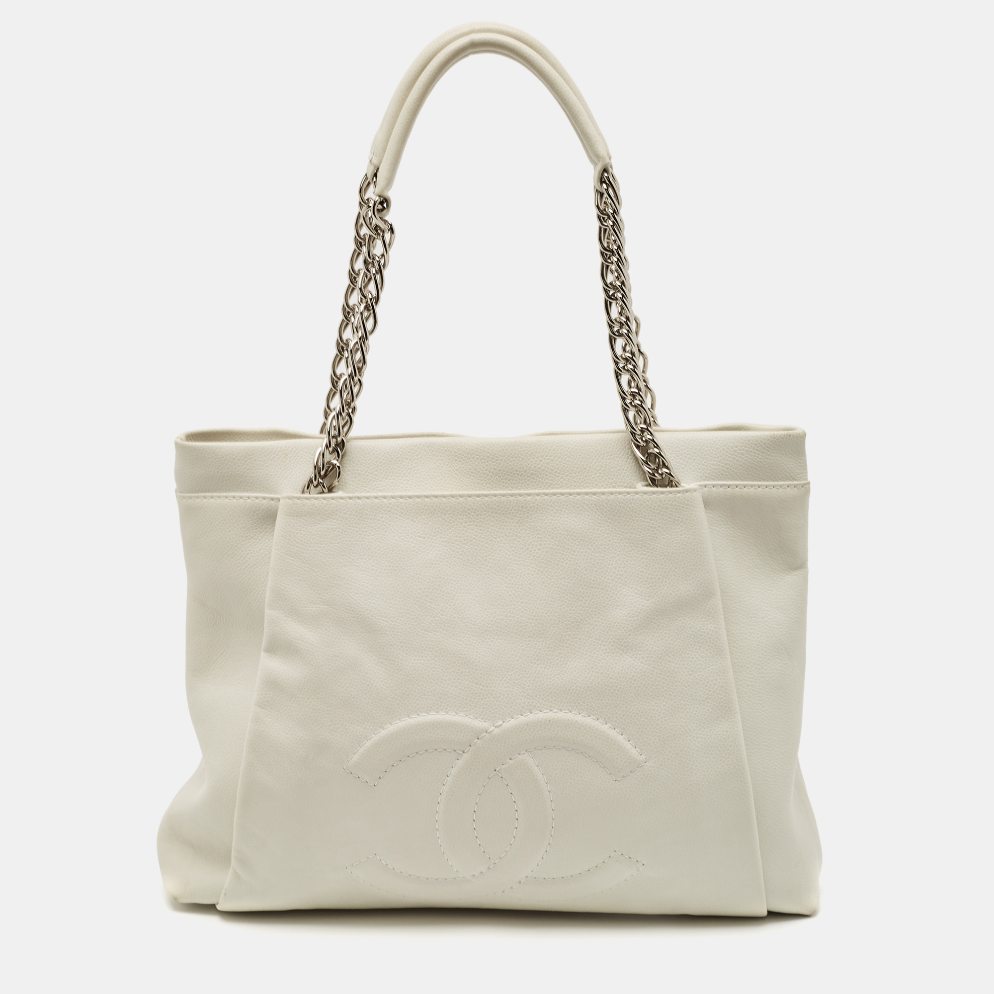 

Chanel White Caviar Leather Pleated Timeless Tote