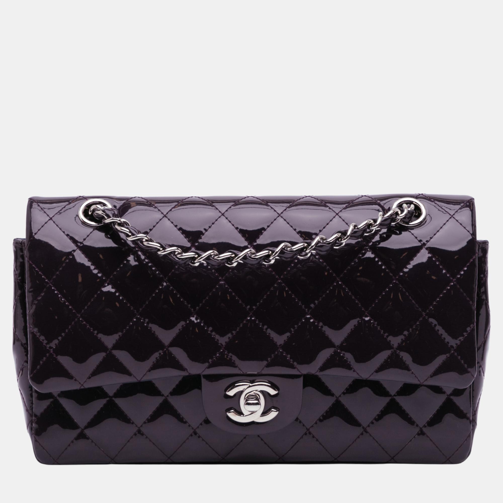 

Chanel Purple Patent Leather Medium Classic Double Flap Shoulder Bag