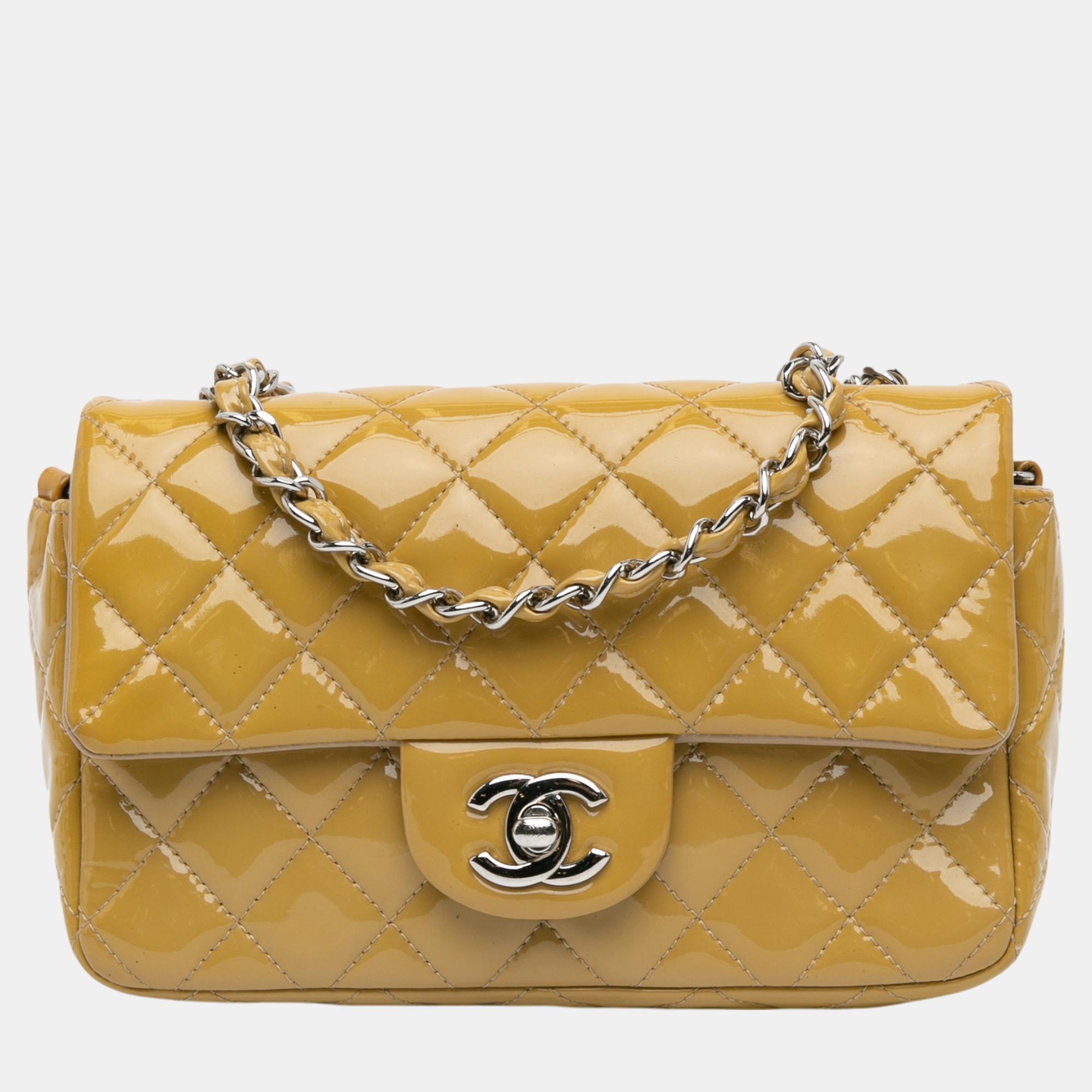 

Chanel Yellow Mini Rectangular Classic Patent Single Flap