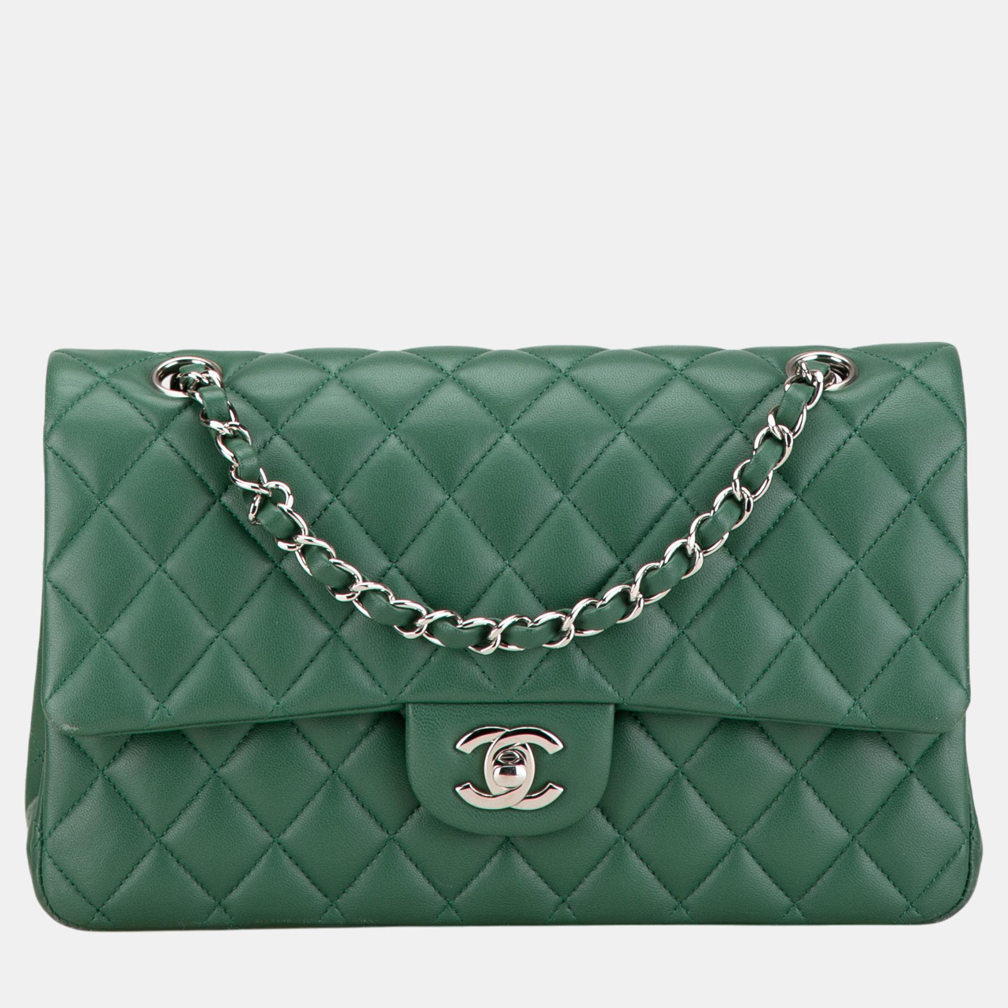 

Chanel Green Medium Classic Lambskin Double Flap