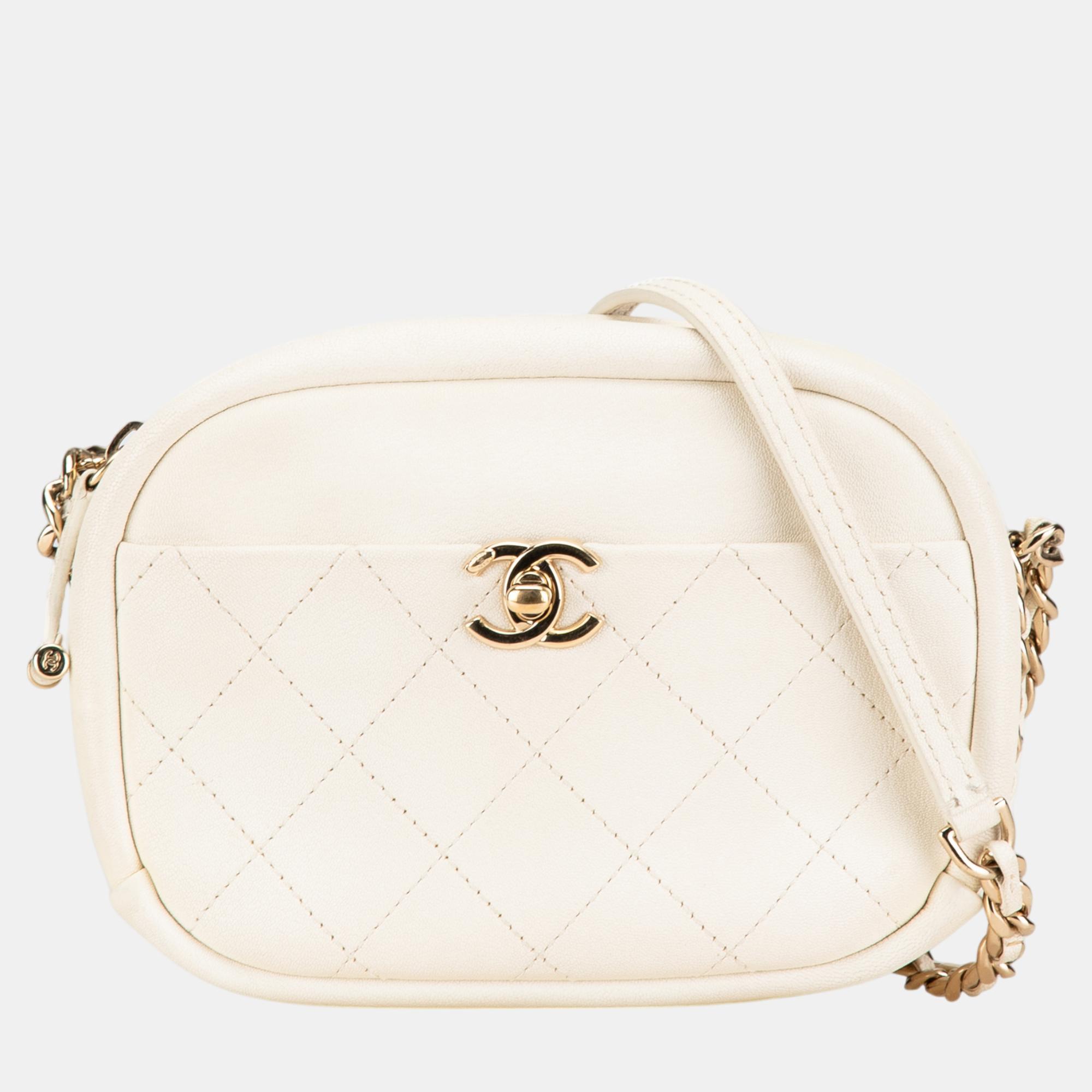 

Chanel White Small Quilted Goatskin Casual Trip Camera Bag