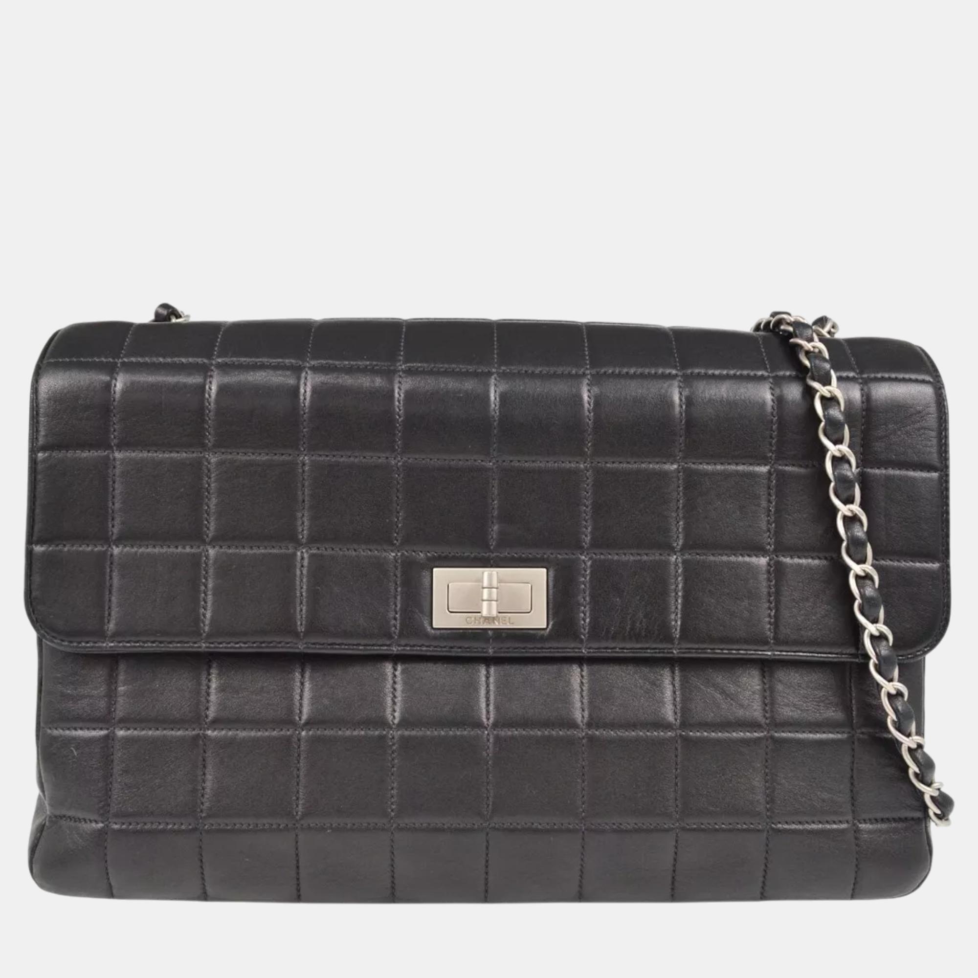 

Chanel Black Leather Straight Flap Choco Bar Shoulder Bag