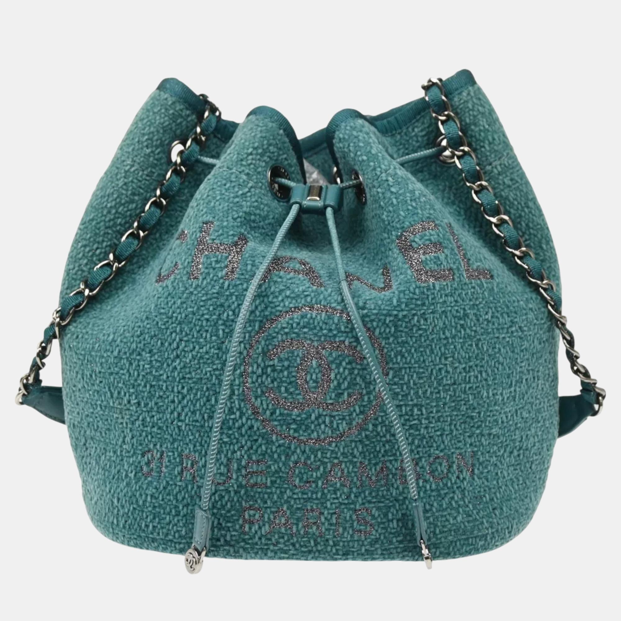 

Chanel Green Fabric Deauville Bucket Bag