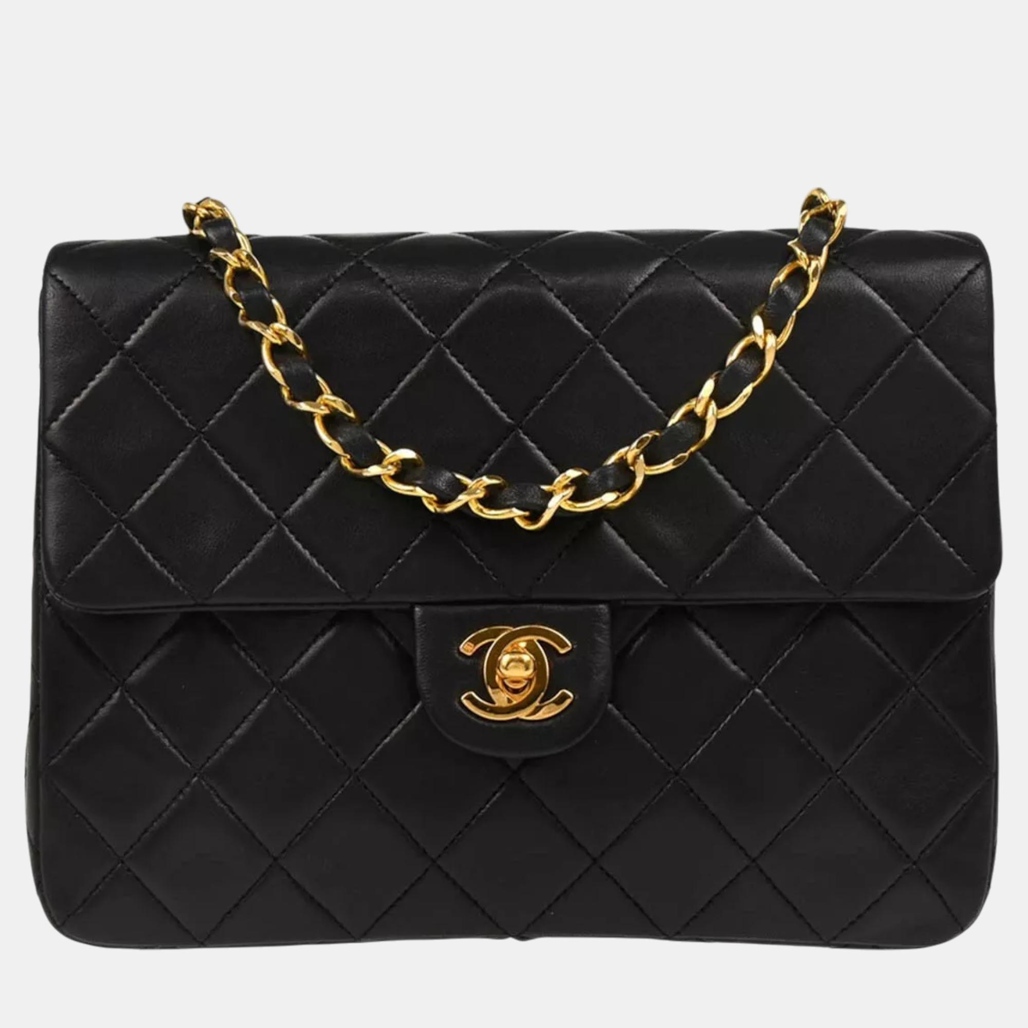 

Chanel Black Lambskin Classic Square Flap Shoulder Bag