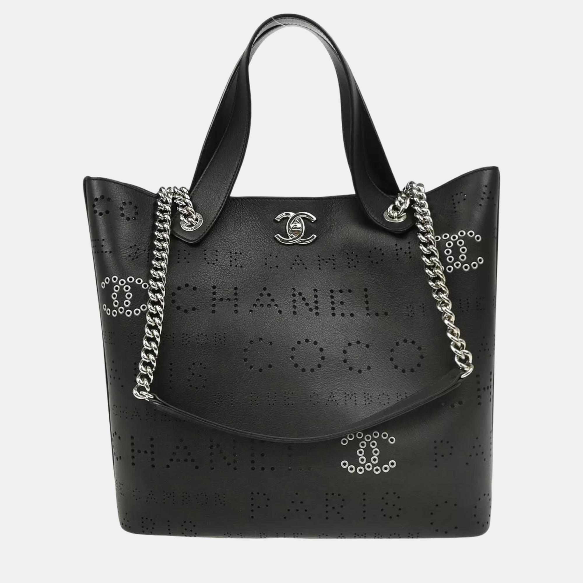 

Chanel Black Perforated Leather Tote Bag