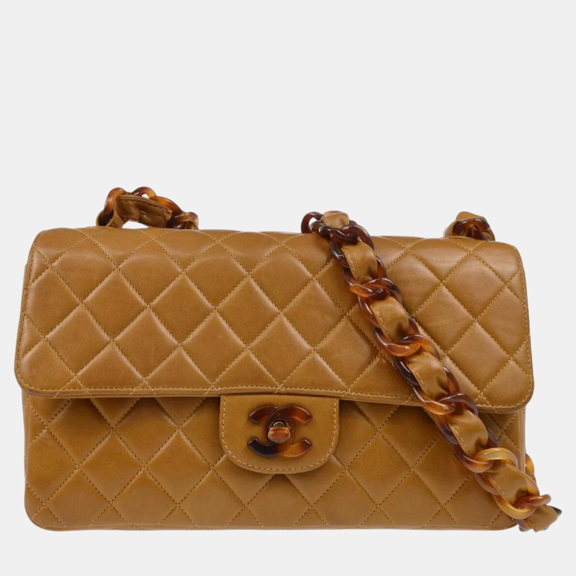 

Chanel Brown Lambskin Classic Flap Shoulder Bag