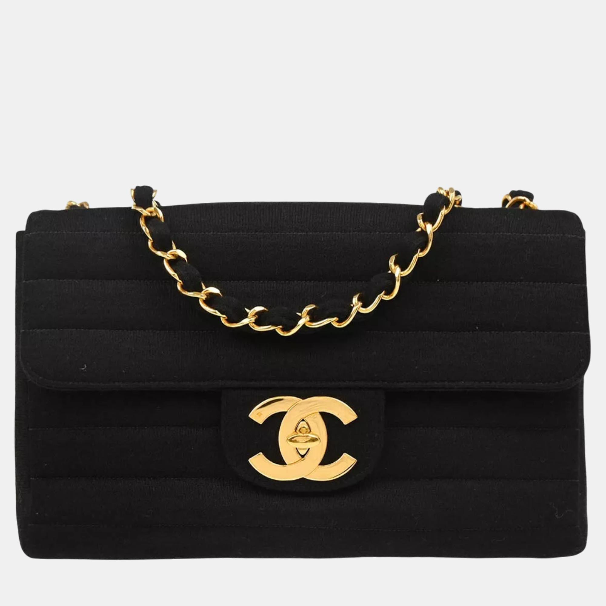 

Chanel Black Wool Jumbo Classic Flap Shoulder Bag