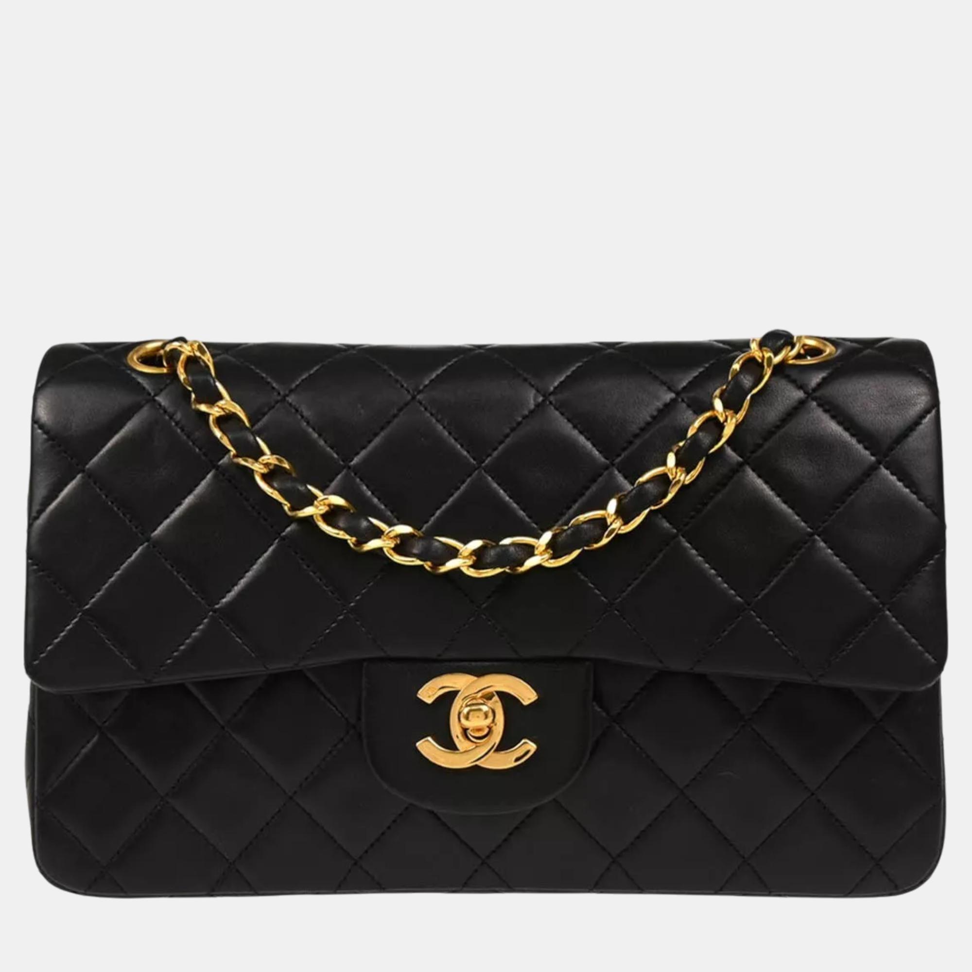 

Chanel Black Lambskin Small Classic Double Flap Shoulder Bag